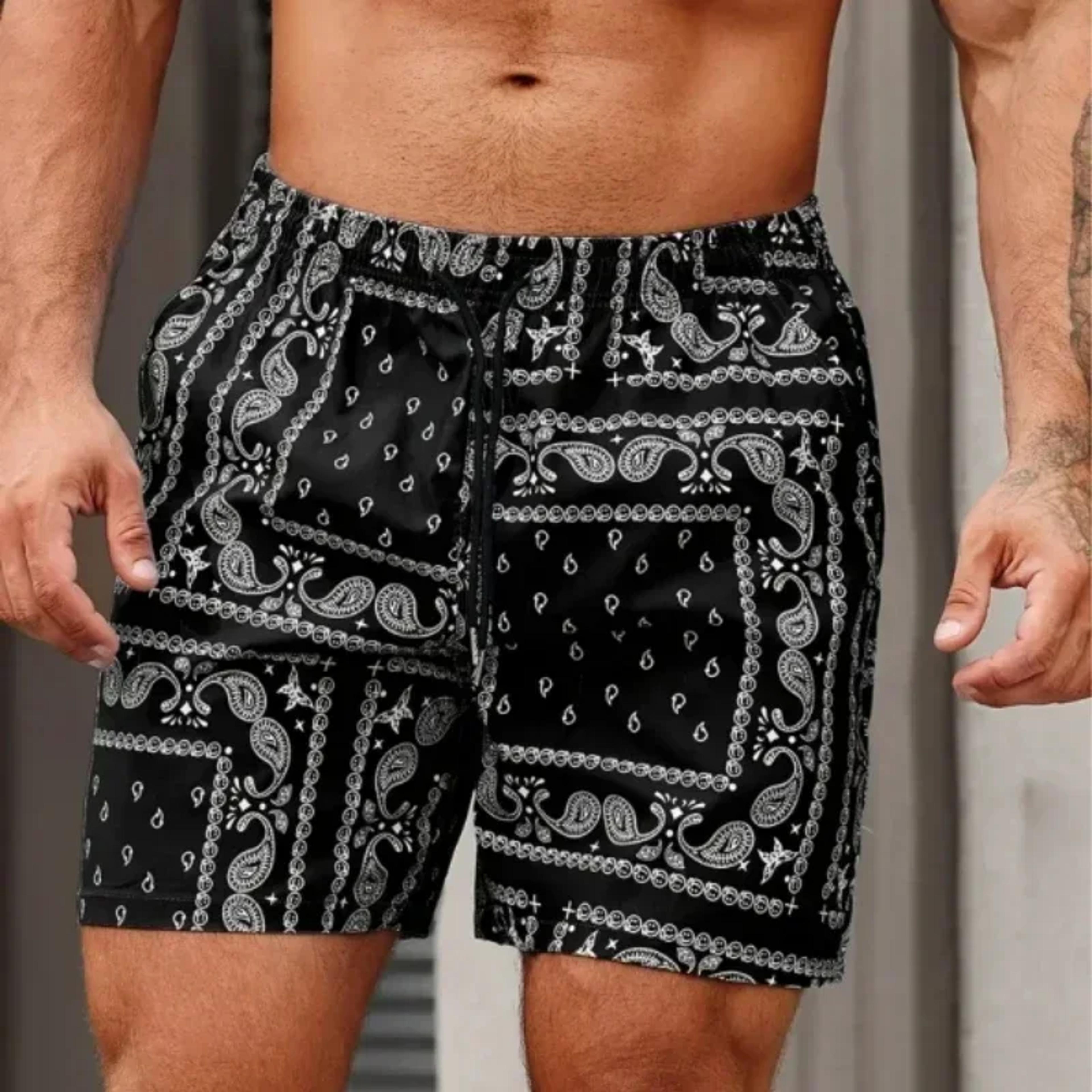 vintage paisley quick dry board shorts for men beach & swim trunks