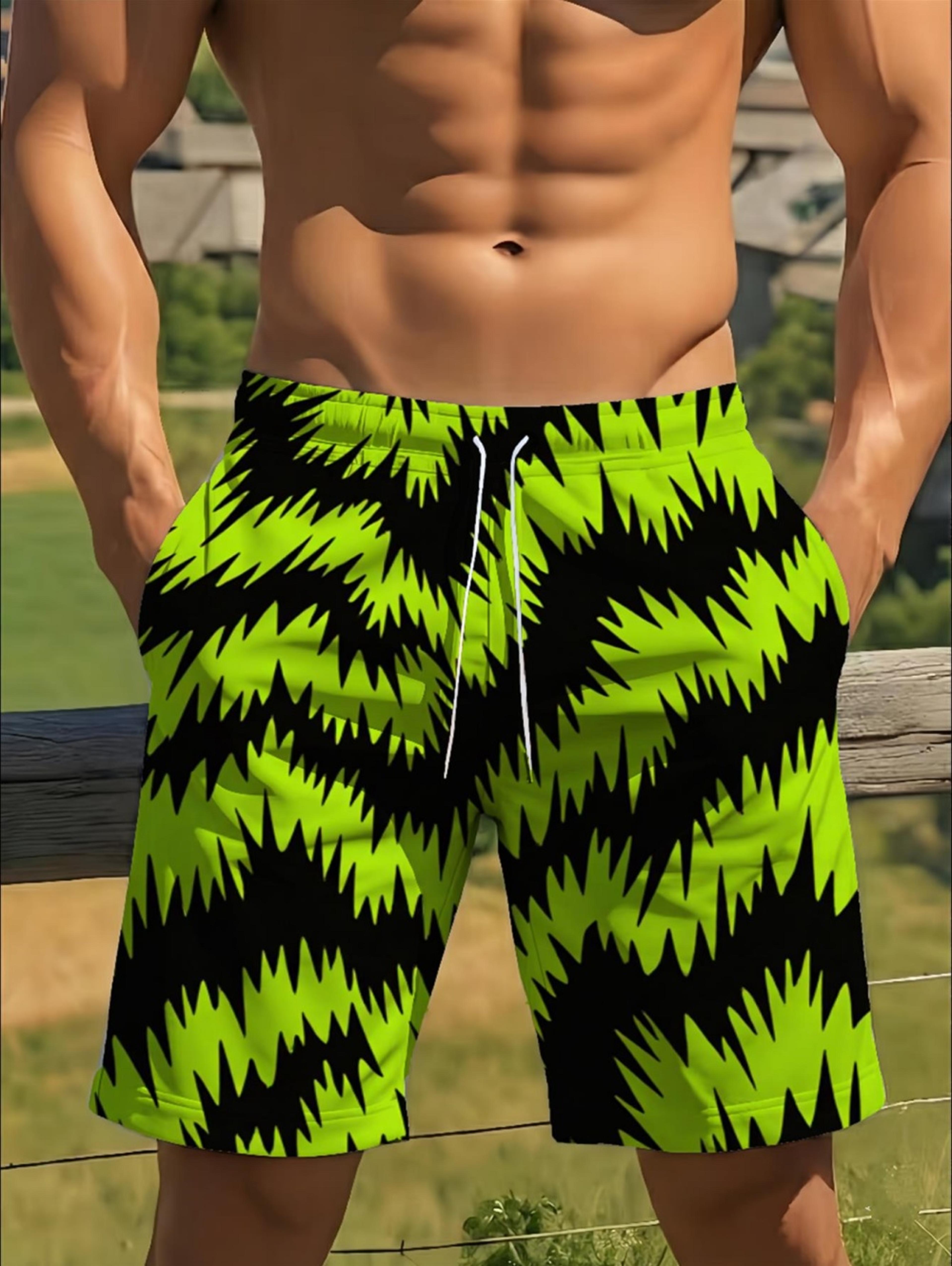 color block print mens swim trunks quick dry drawstring beach shorts