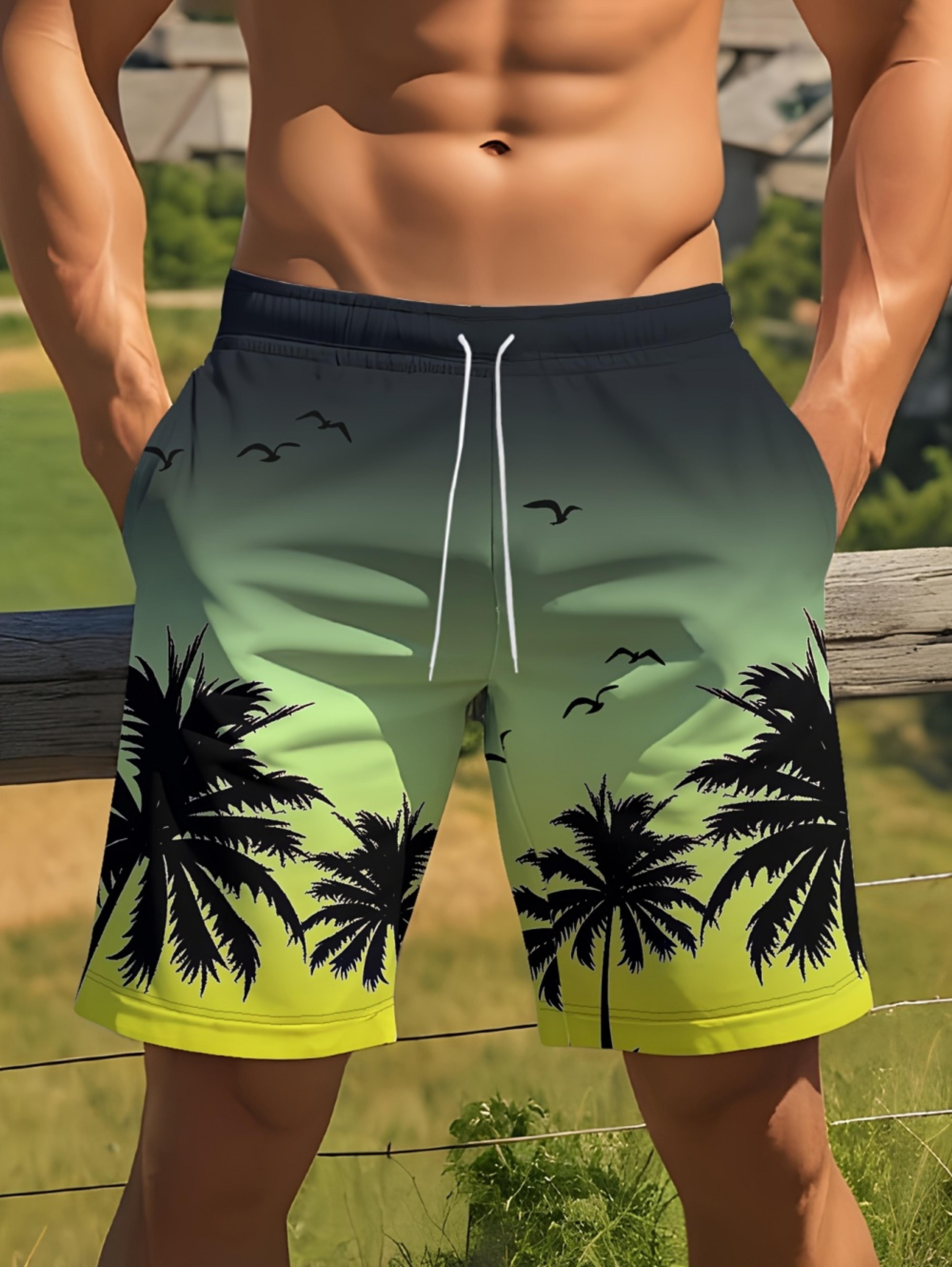 coconut tree mens hawaiian shorts quick dry tropical beach swim trunks