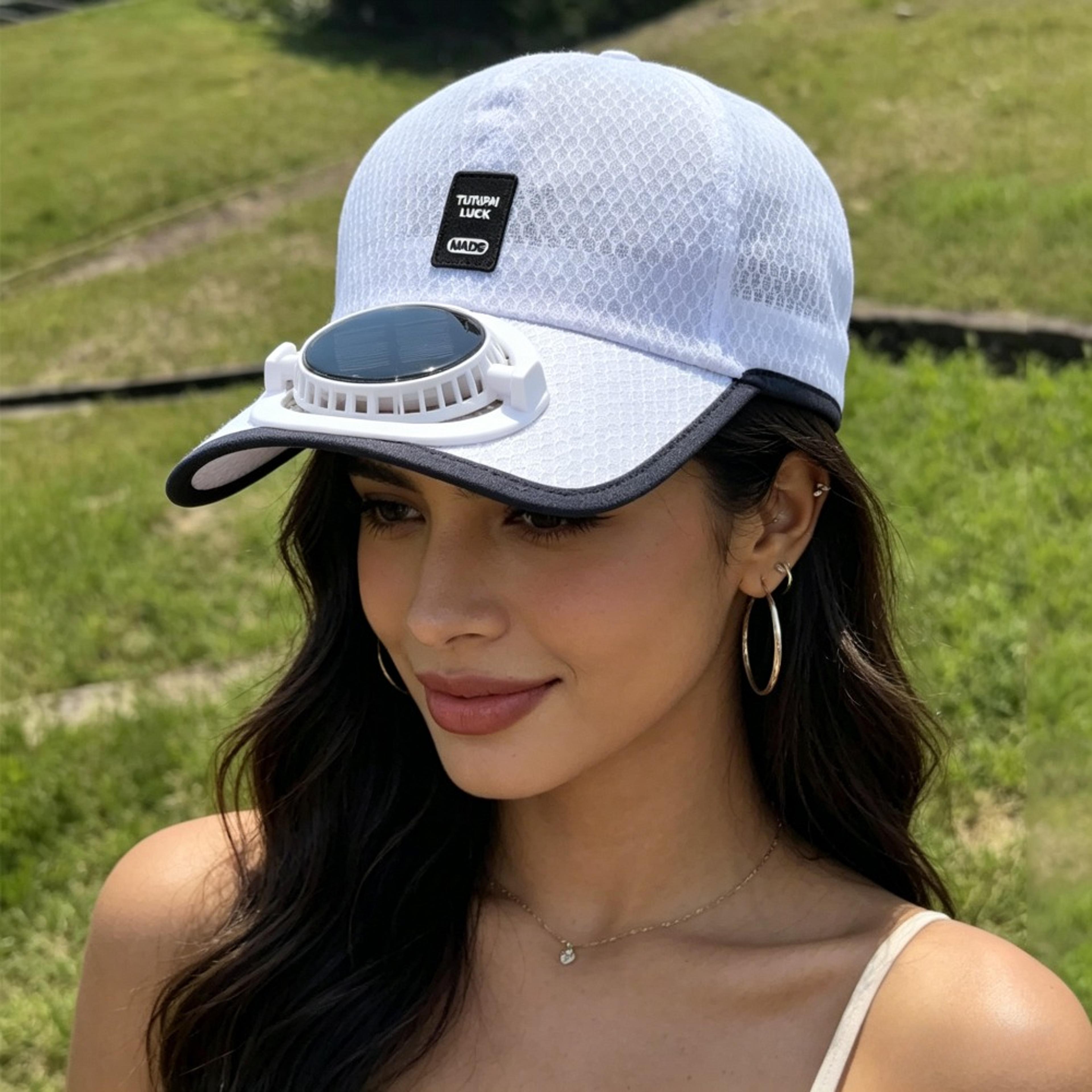 solar fan hat with uv protection extra long visor cooling cap for fishing, hiking & travel