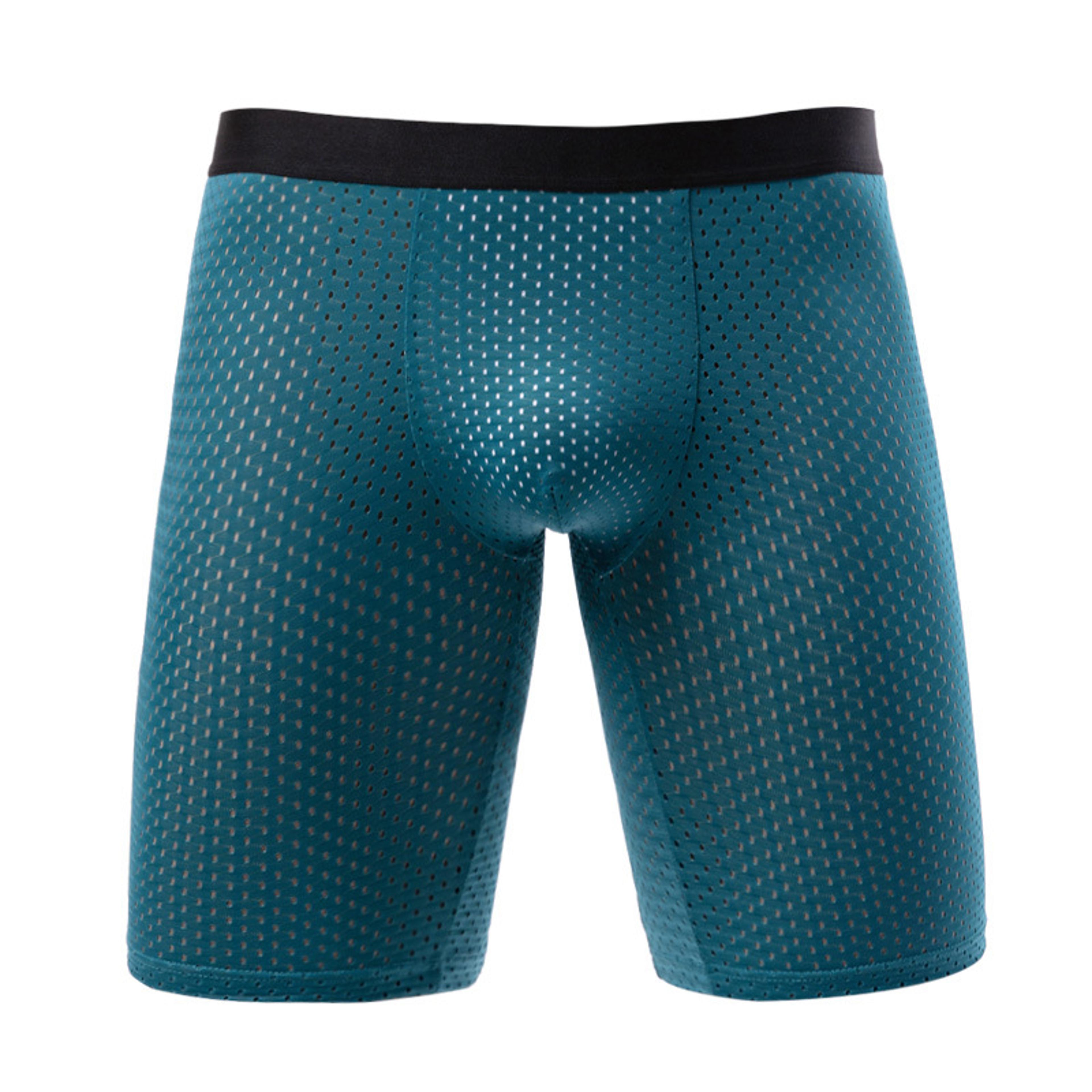 mens boxer briefs breathable mesh ice silk underwear with support pouch long leg design