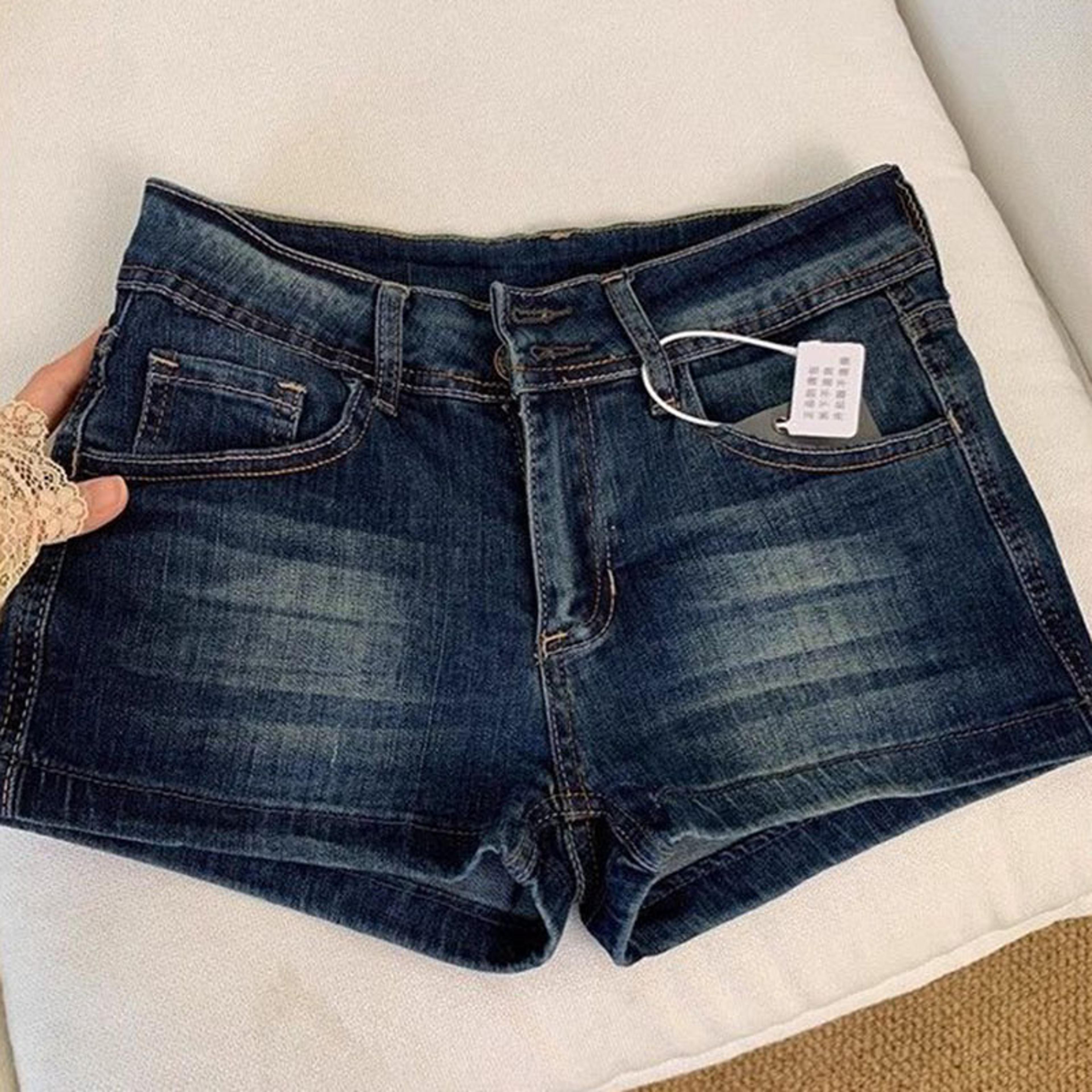vintage womens denim shorts low waist stretch jean shorts for summer streetwear