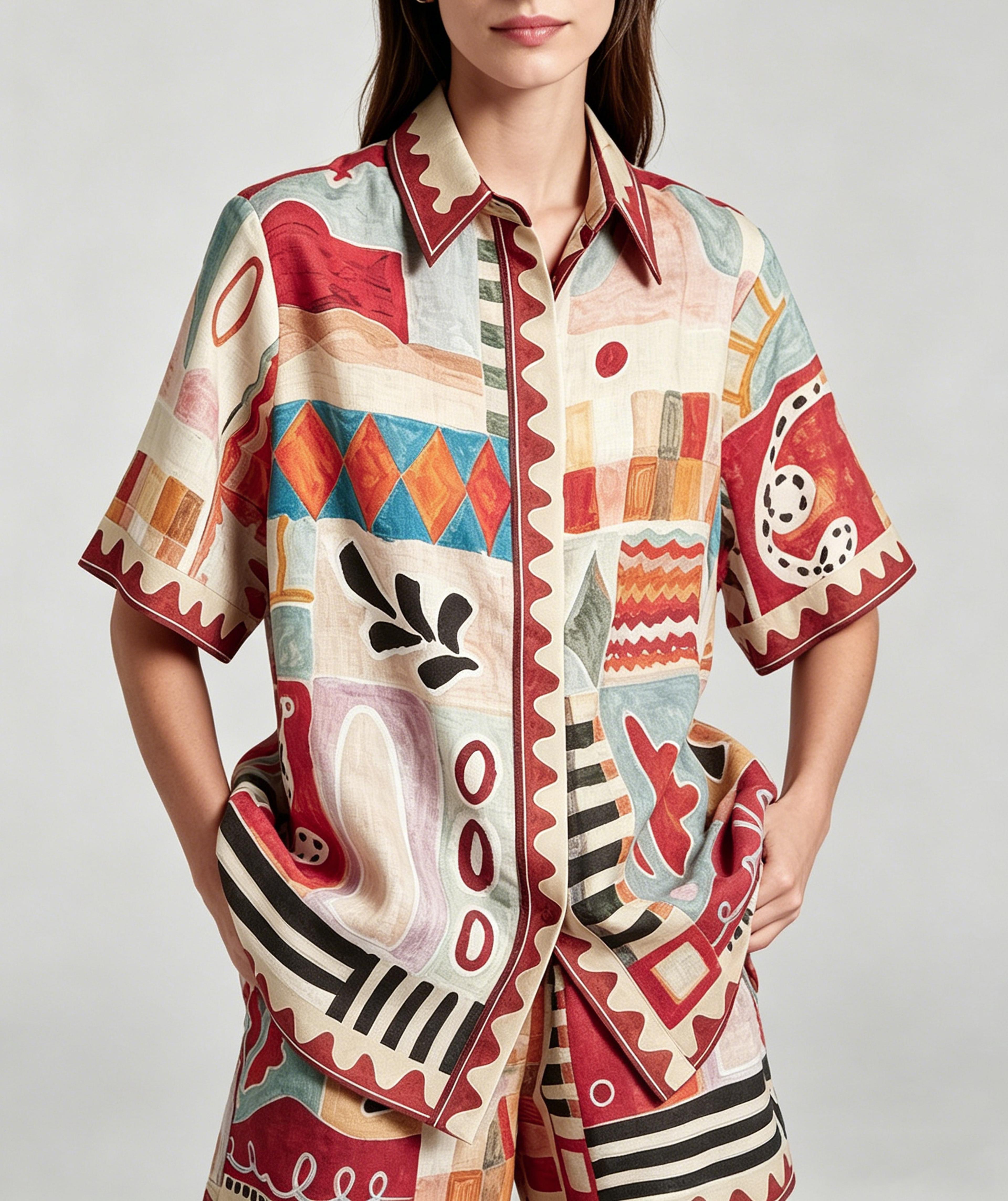 boho set for women linen look button up shirt & drawstring shorts beach outfit
