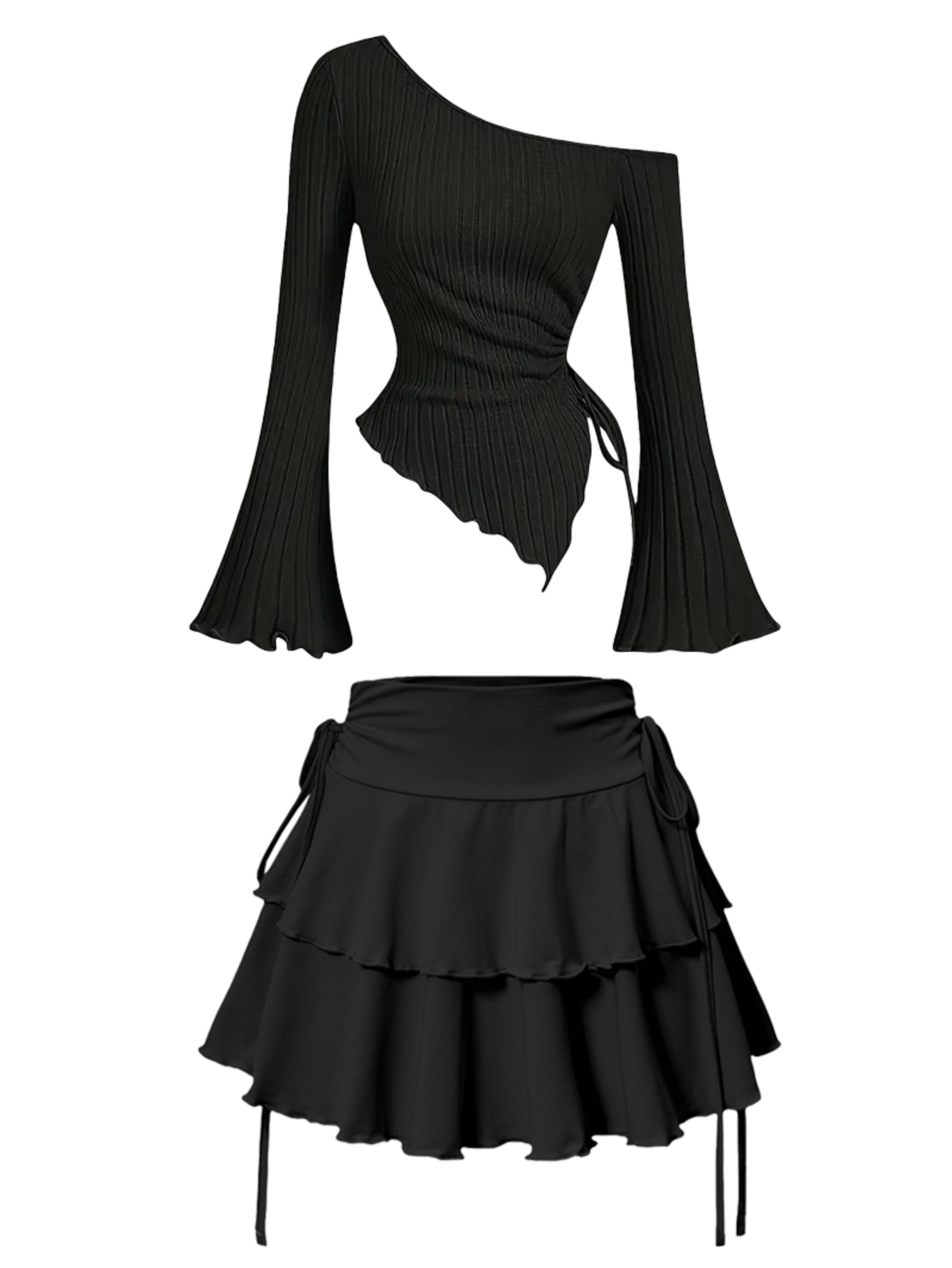 womens outfit off shoulder skirt set with high waist maxi skirt