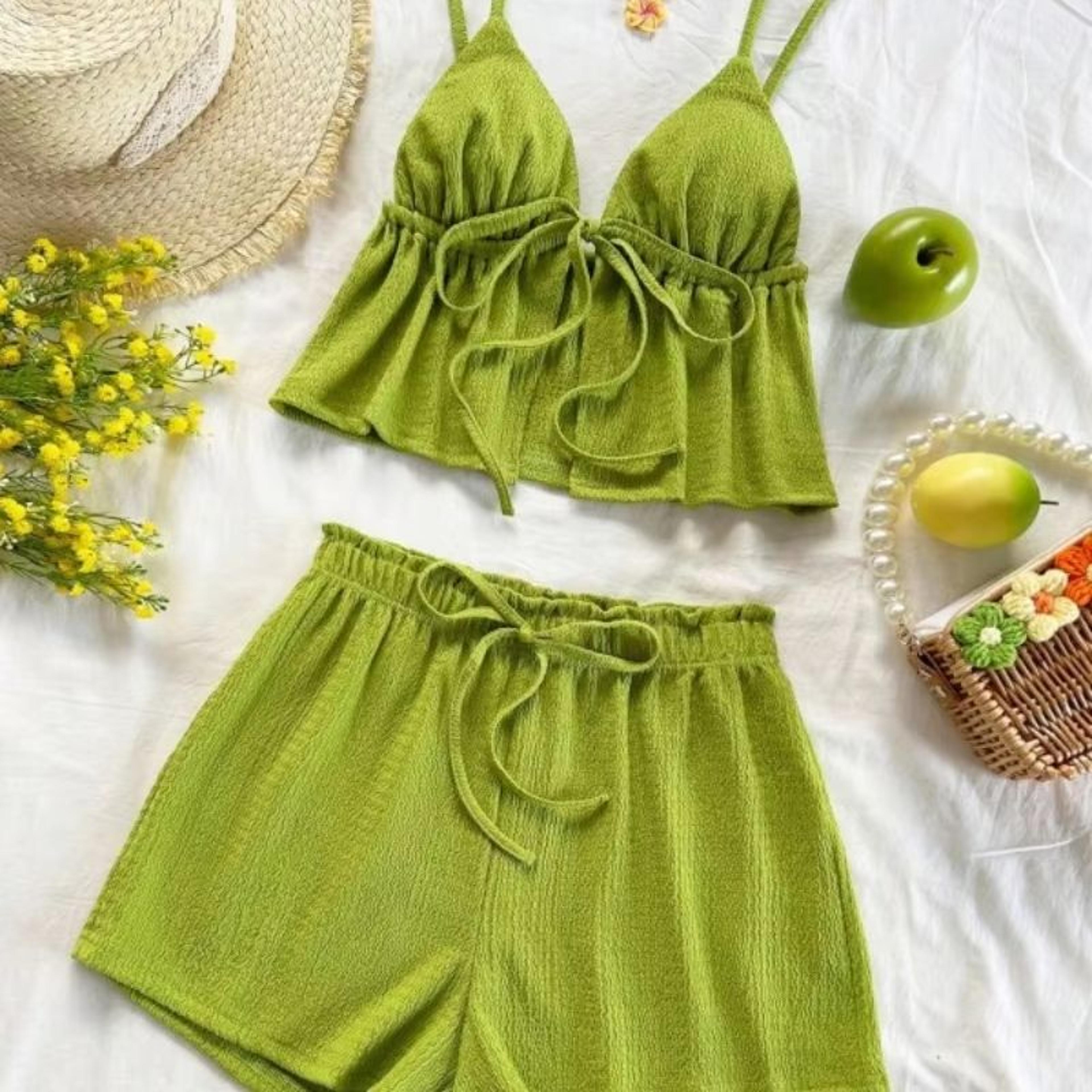 drawstring shorts set for women with cami top summer matching lounge set