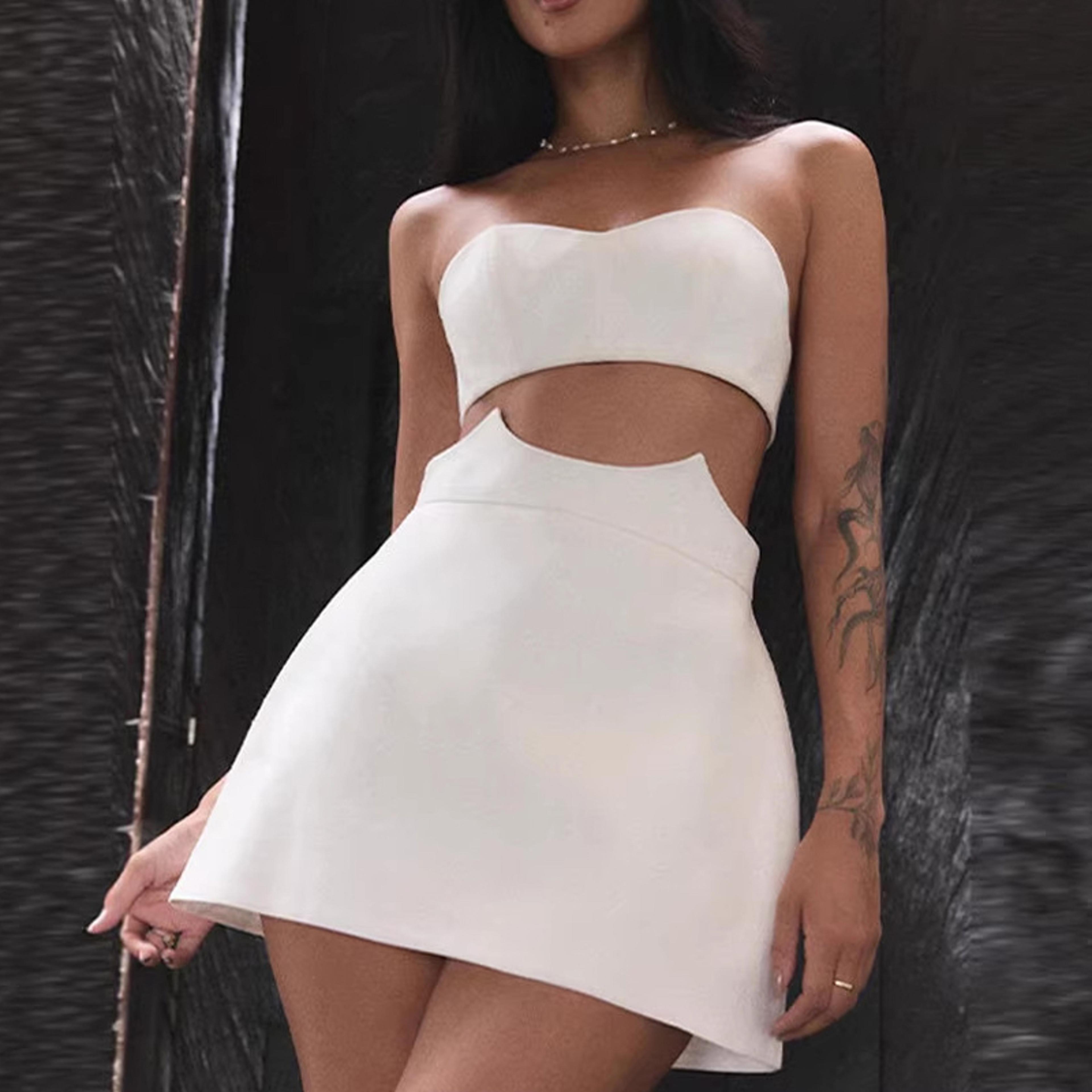 elegant strapless set for women backless mini skirt co ord party & vacation outfits
