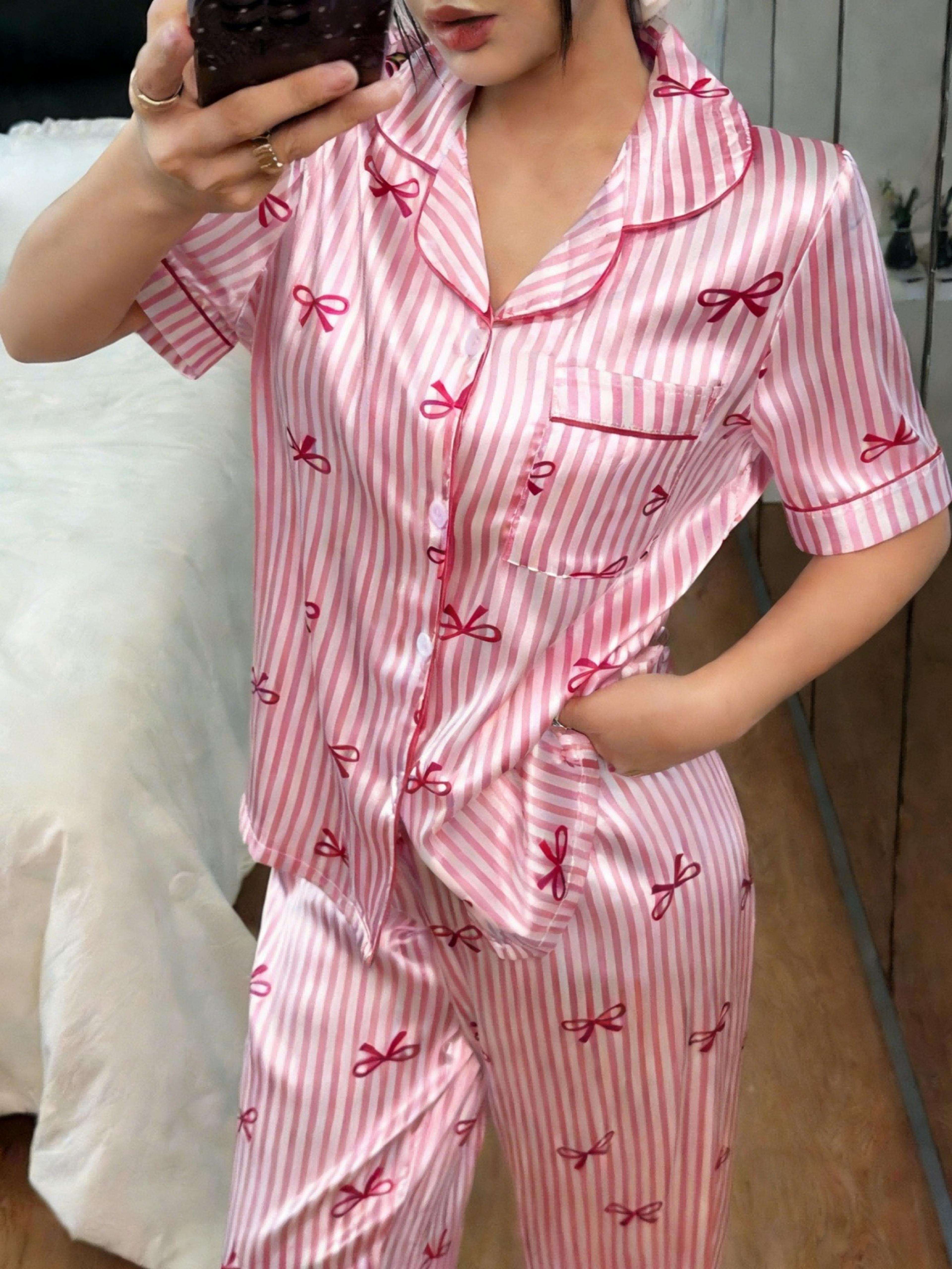 luxury silk satin pajamas women pajama set button down long sleeve sleepwear & loungewear