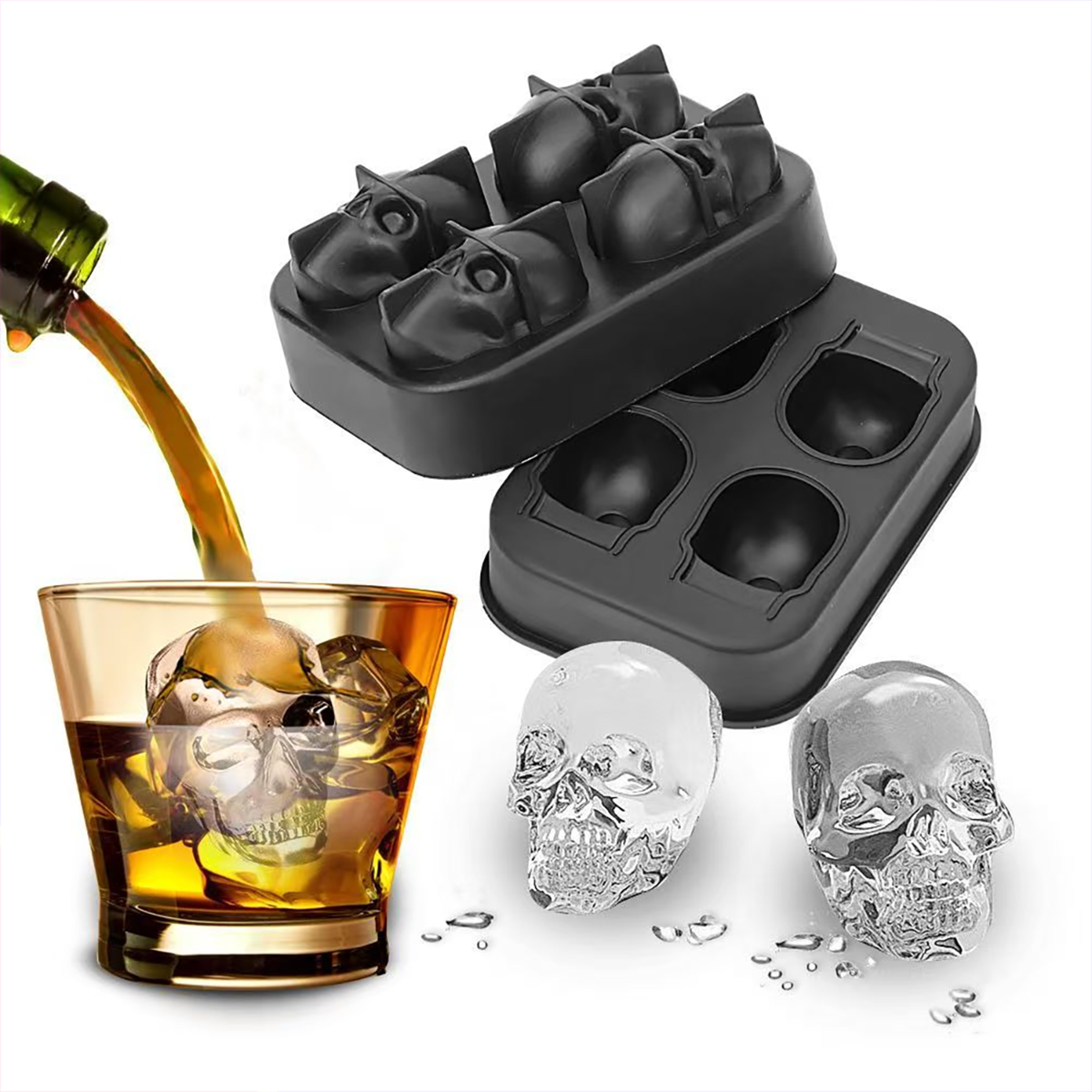 skull ice cube mold silicone whiskey ice mold with large cavities