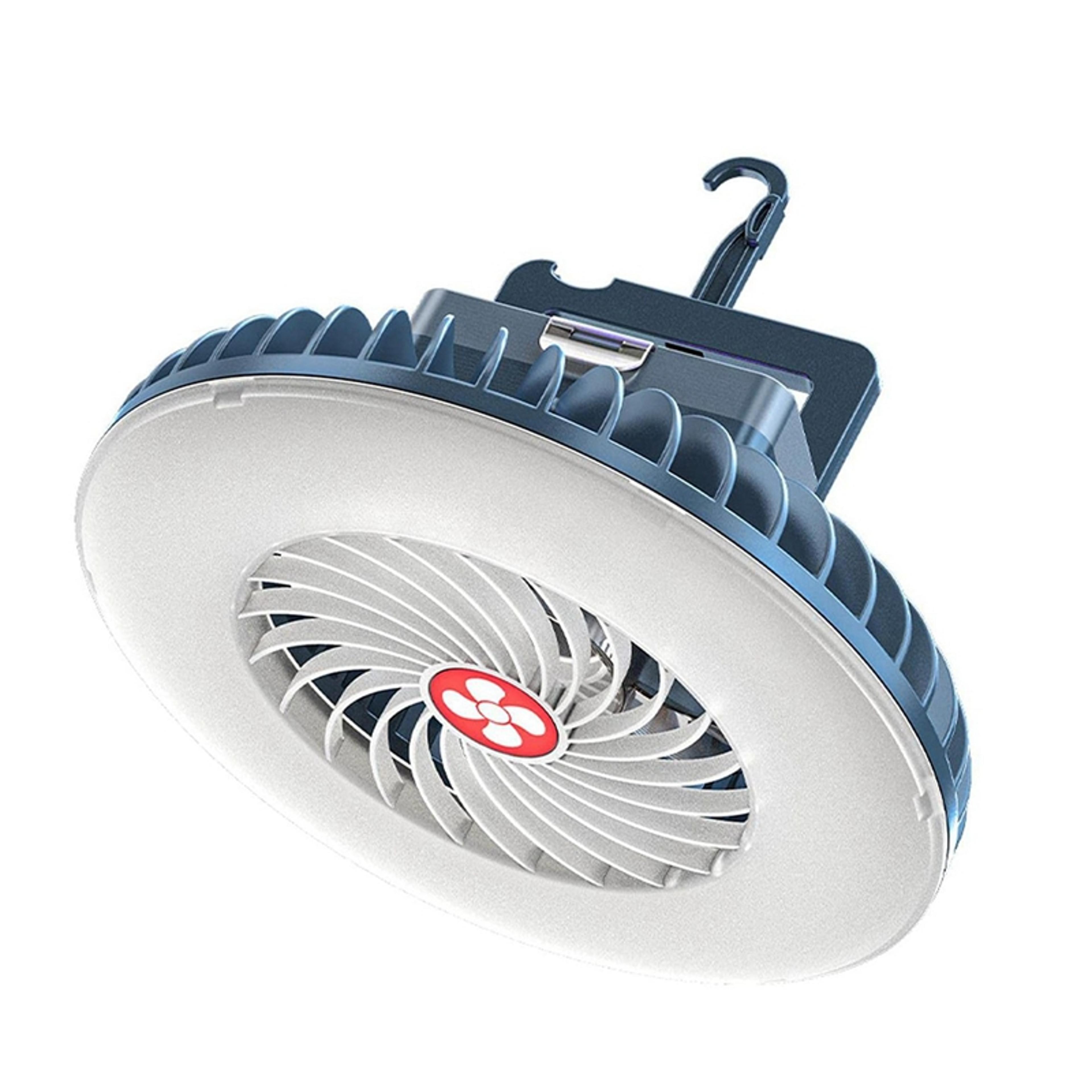portable rechargeable camping fan with led light for tent travel and emergency uses