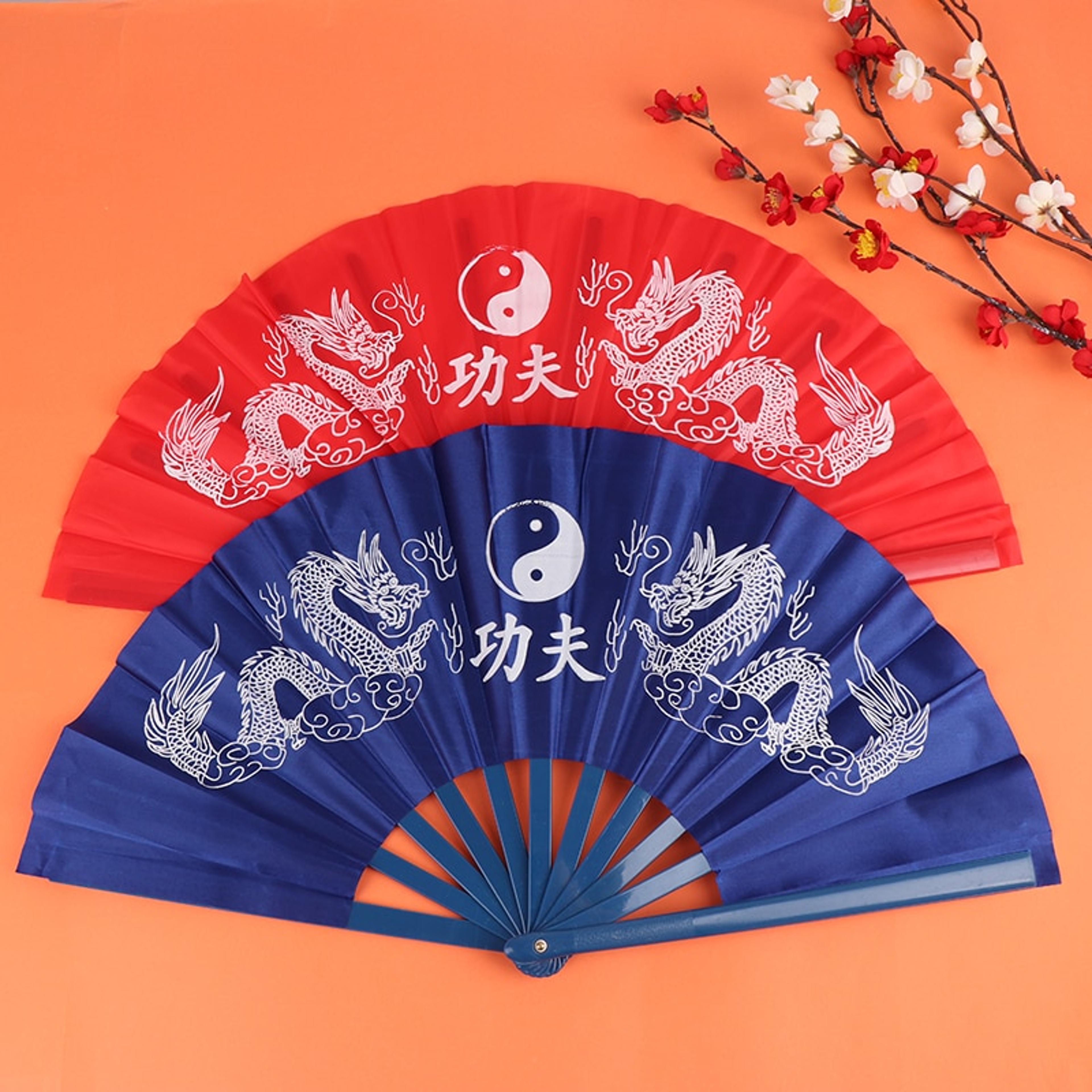 japanese dragon folding fan large kung fu fan for dance, martial arts, cosplay & decor