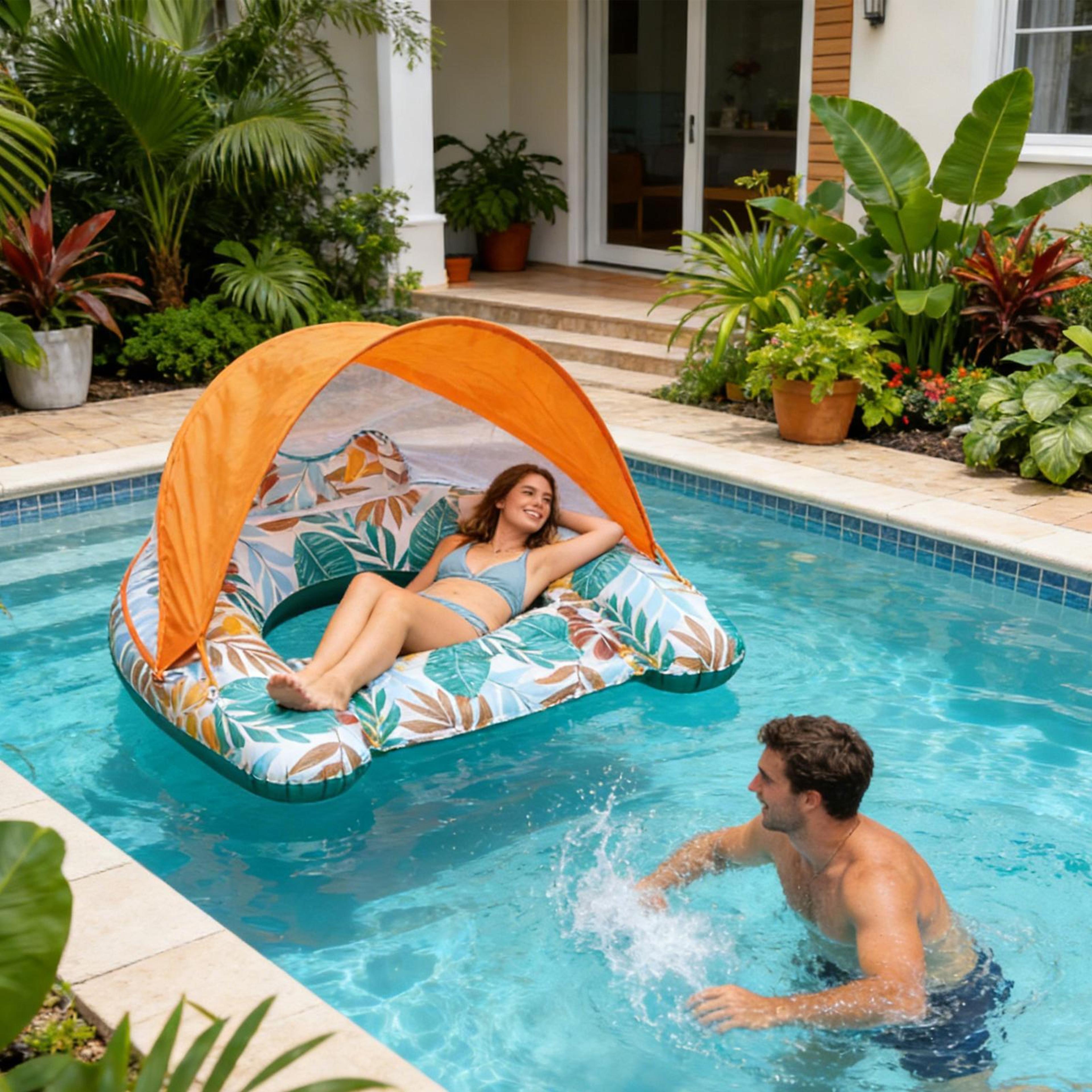 sunshade comfort pool float with canopy for adults with ergonomic headrest inflatable lounge chair