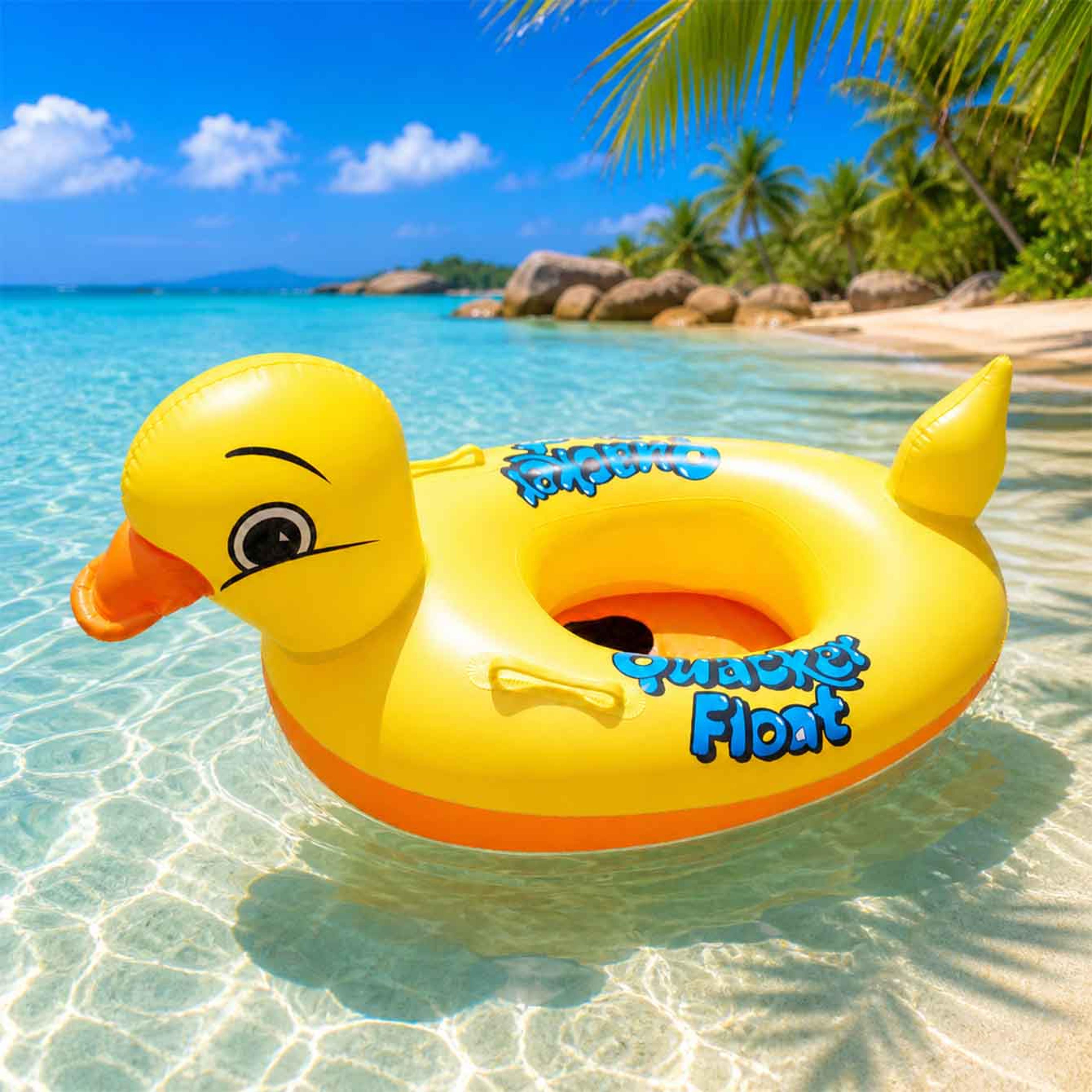 inflatable duck pool float with handles kids swim ring summer water seat