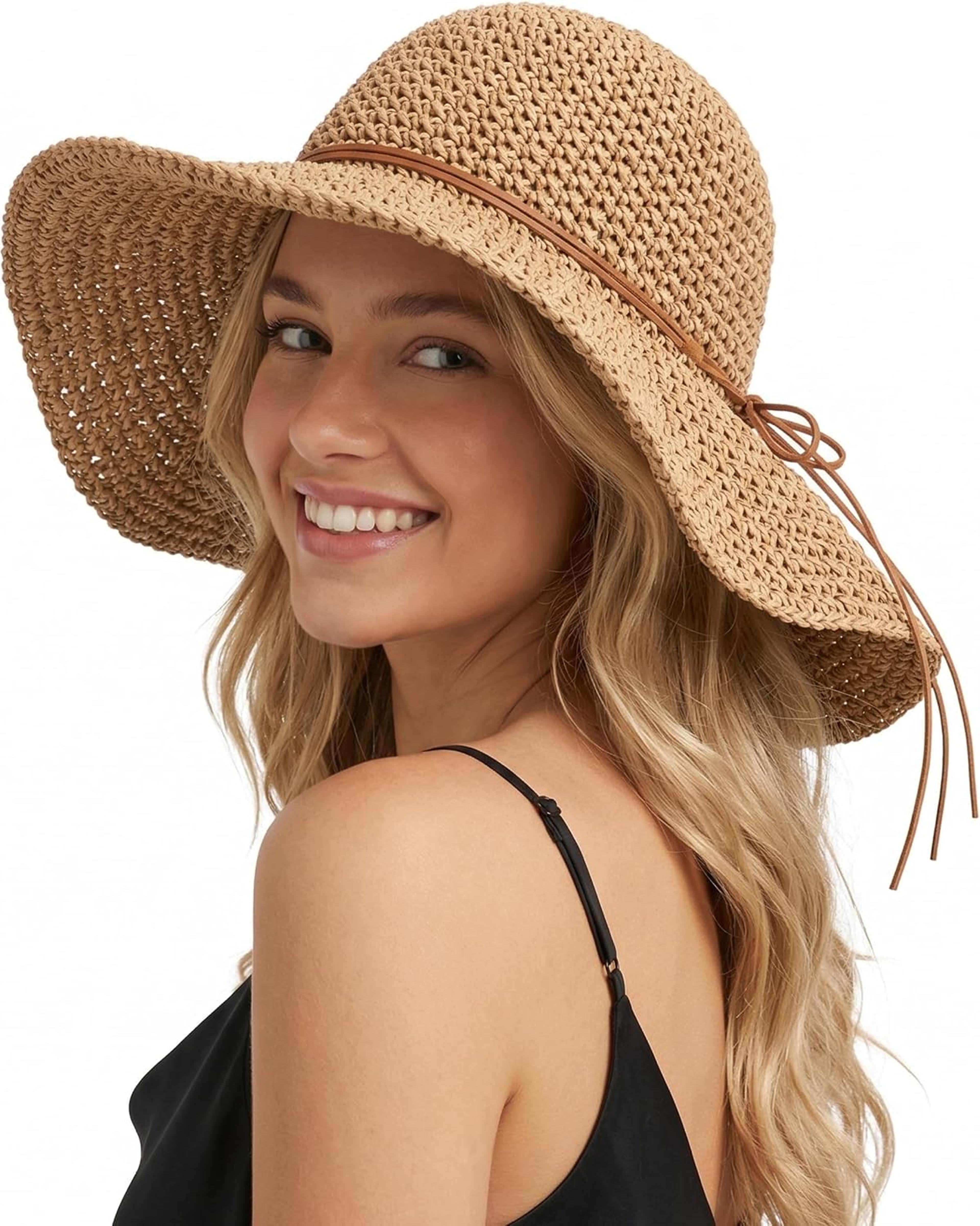 women's straw sun hat wide brim beach hat foldable packable summer cap