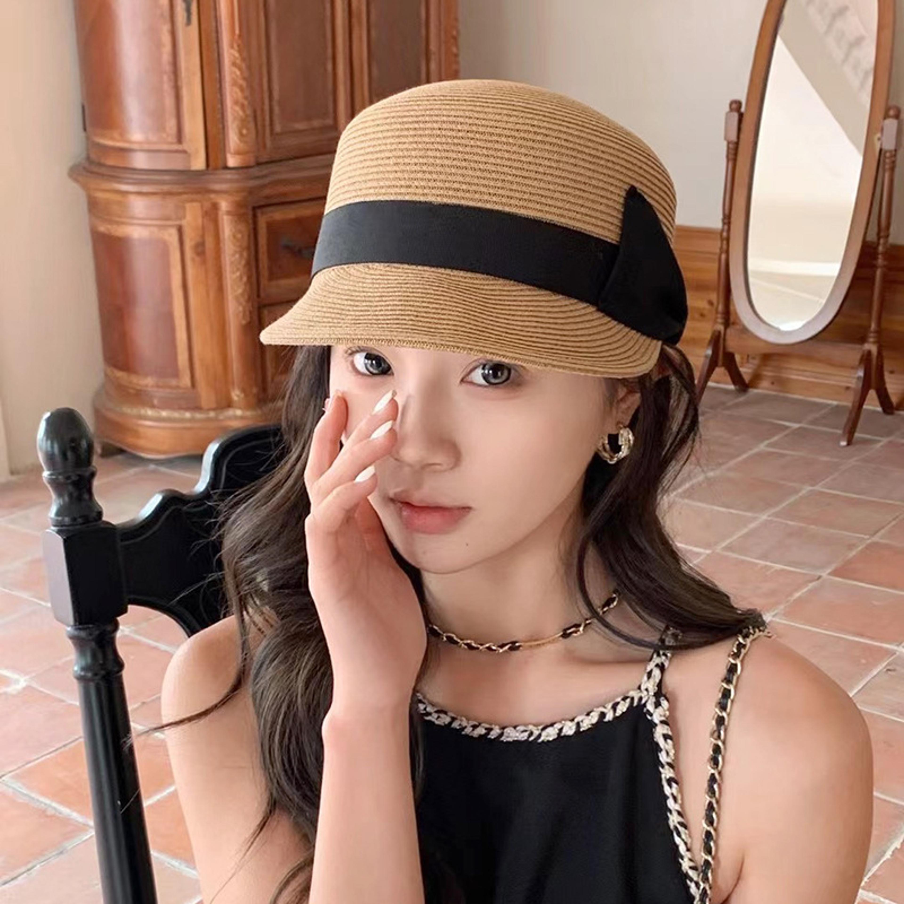elegant wide brim straw sun hat with bow for women beach travel summer uv protection