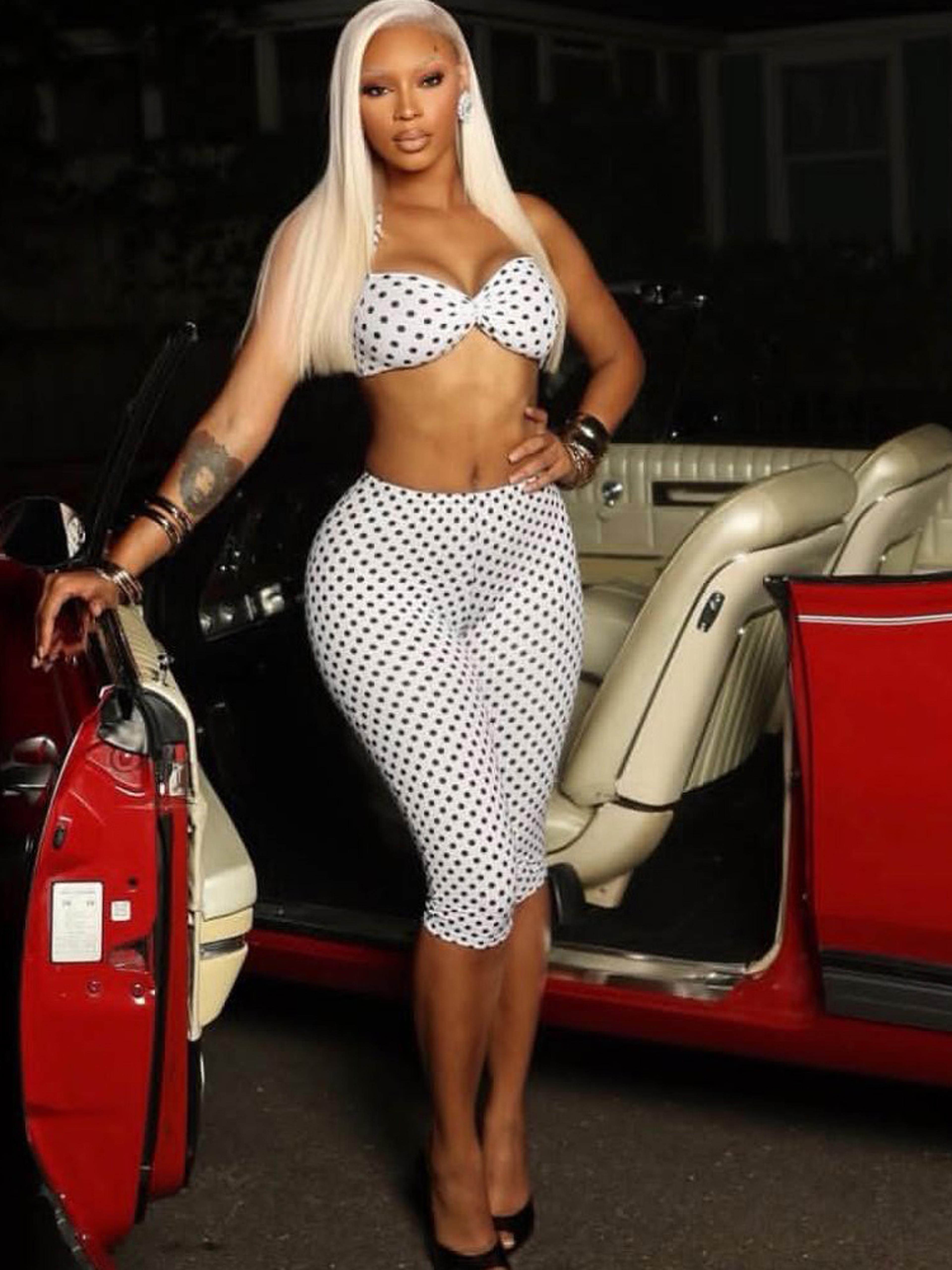 women's matching set polka dot halter crop top & bodycon biker shorts summer outfit