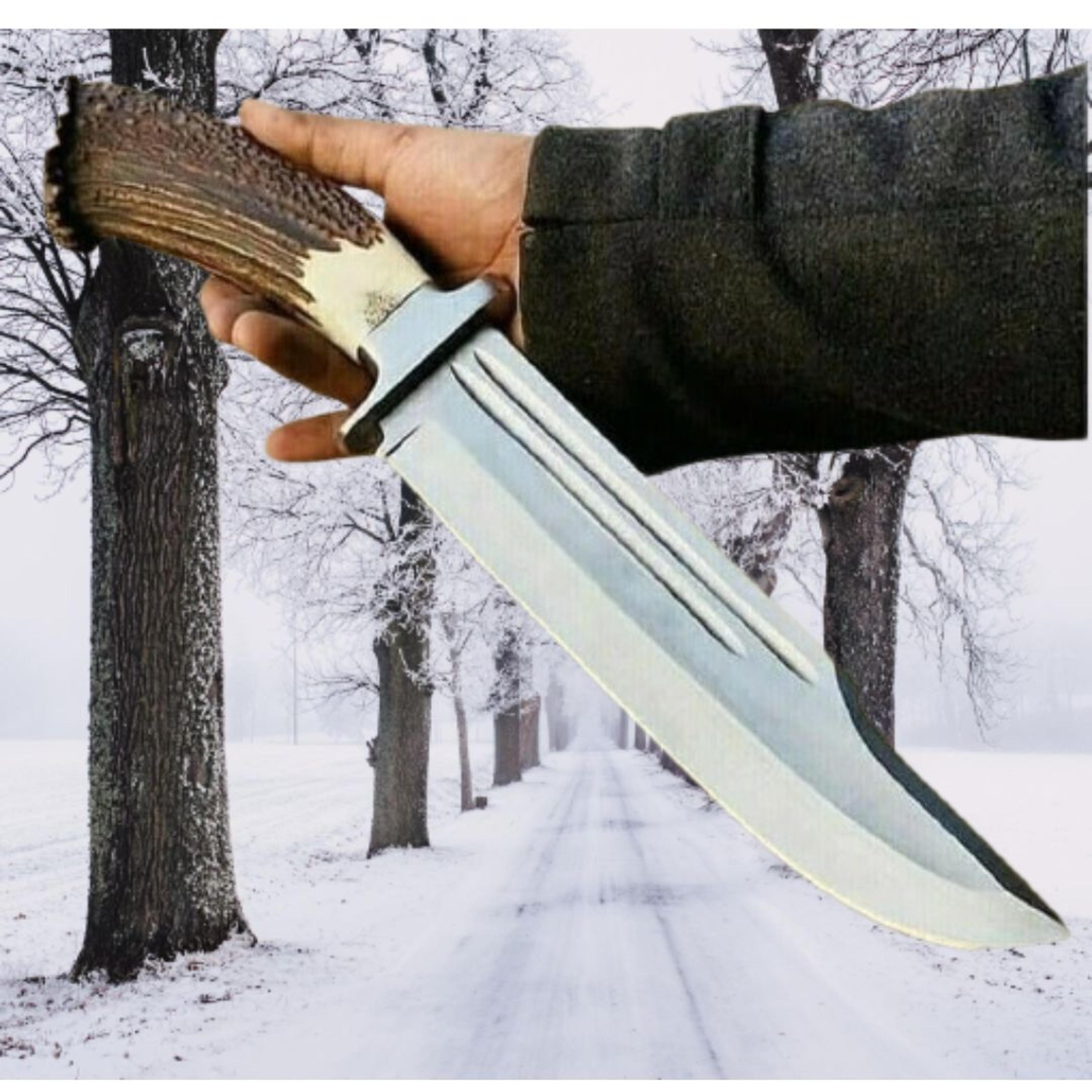 stag antler custom handmade bowie knife stag crown survival outdoor hunting knife stag scale bowie stag handle knife