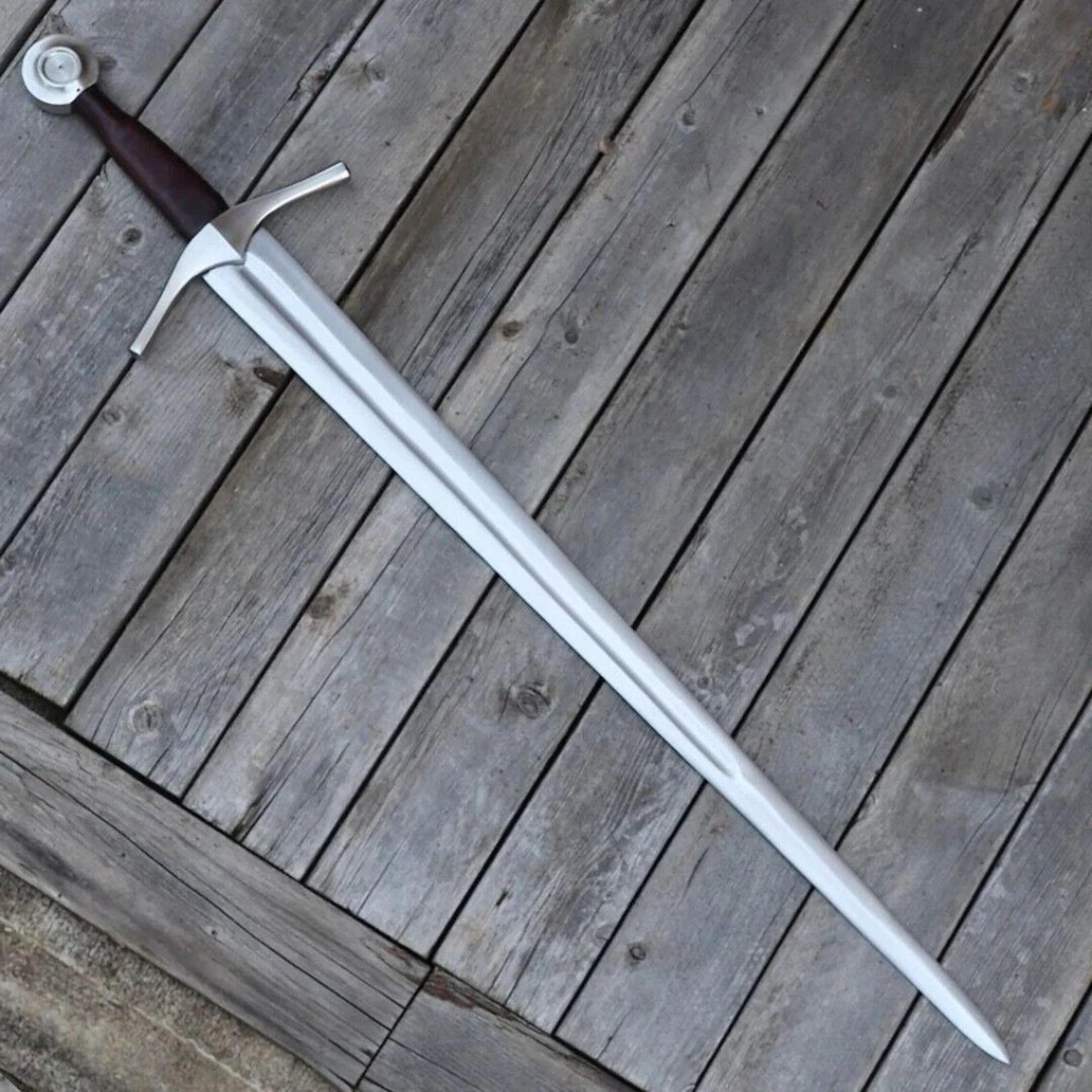 34" handmade viking sword – double edge d2 steel with leather handle & sheath