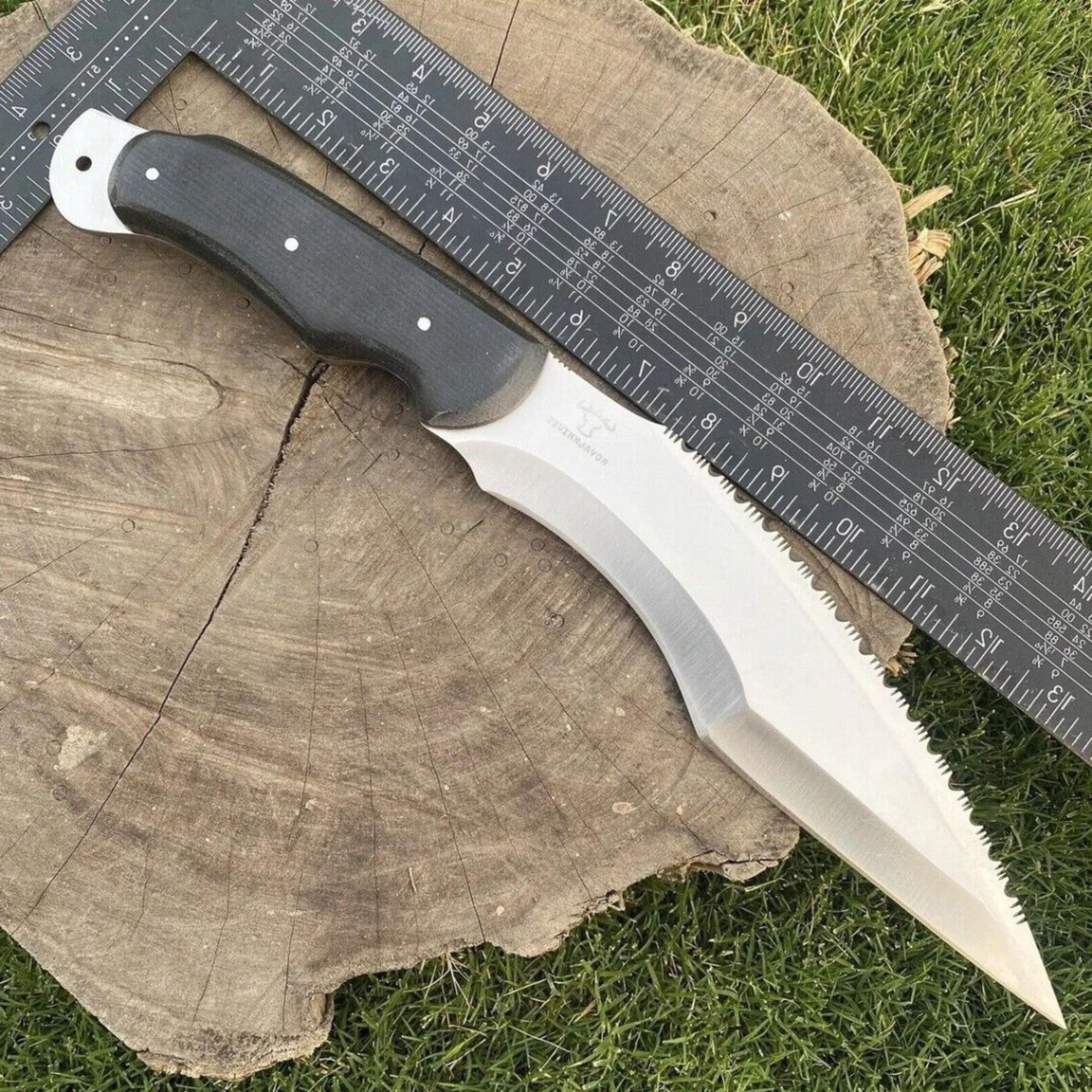 handmade 15 inch fixed blade bowie knife | d2 steel full tang knife | micarta handle survival knife