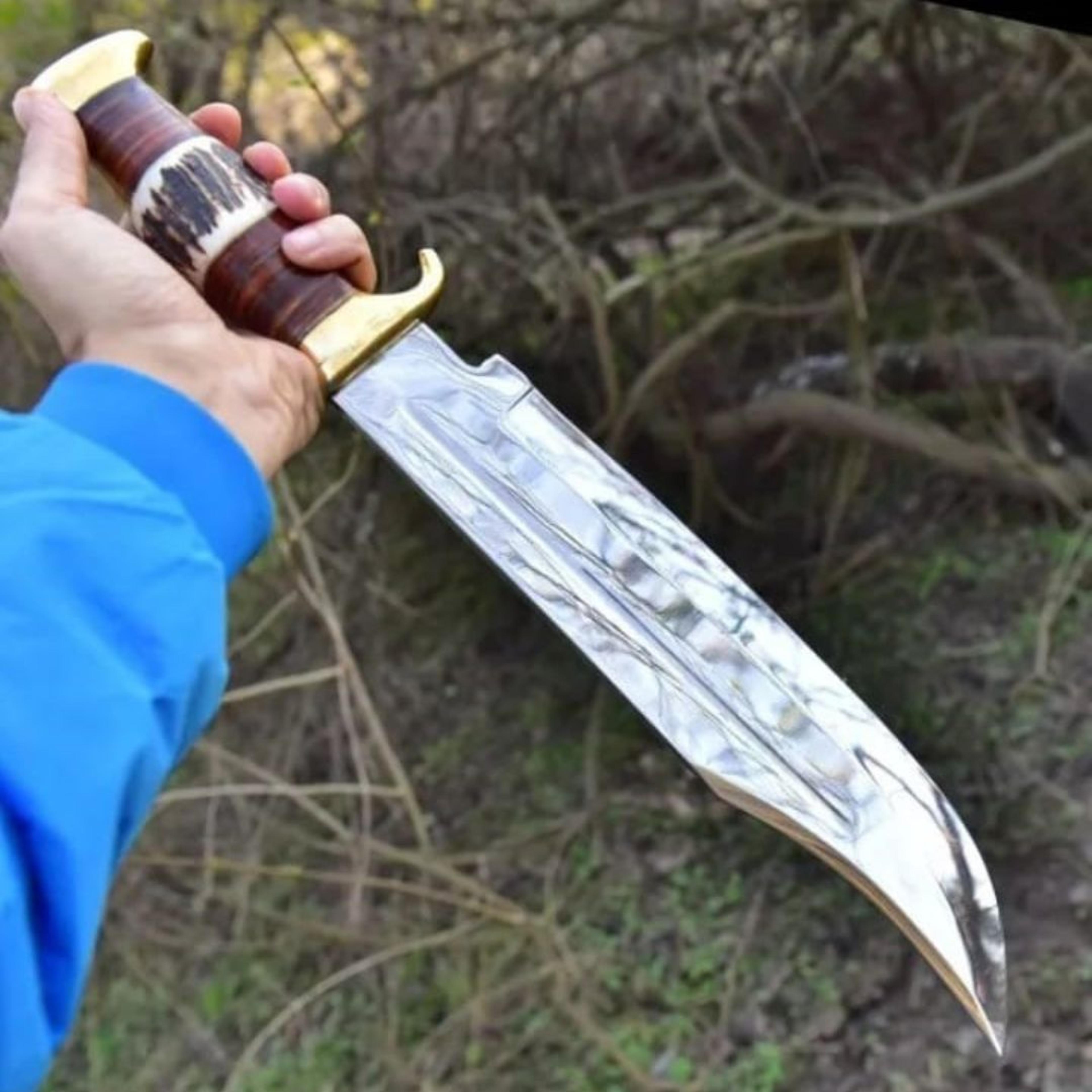 stag handle bowie knife | handmade bowie knife | survival outdoor camping knife | gift for him unique stag antler knife