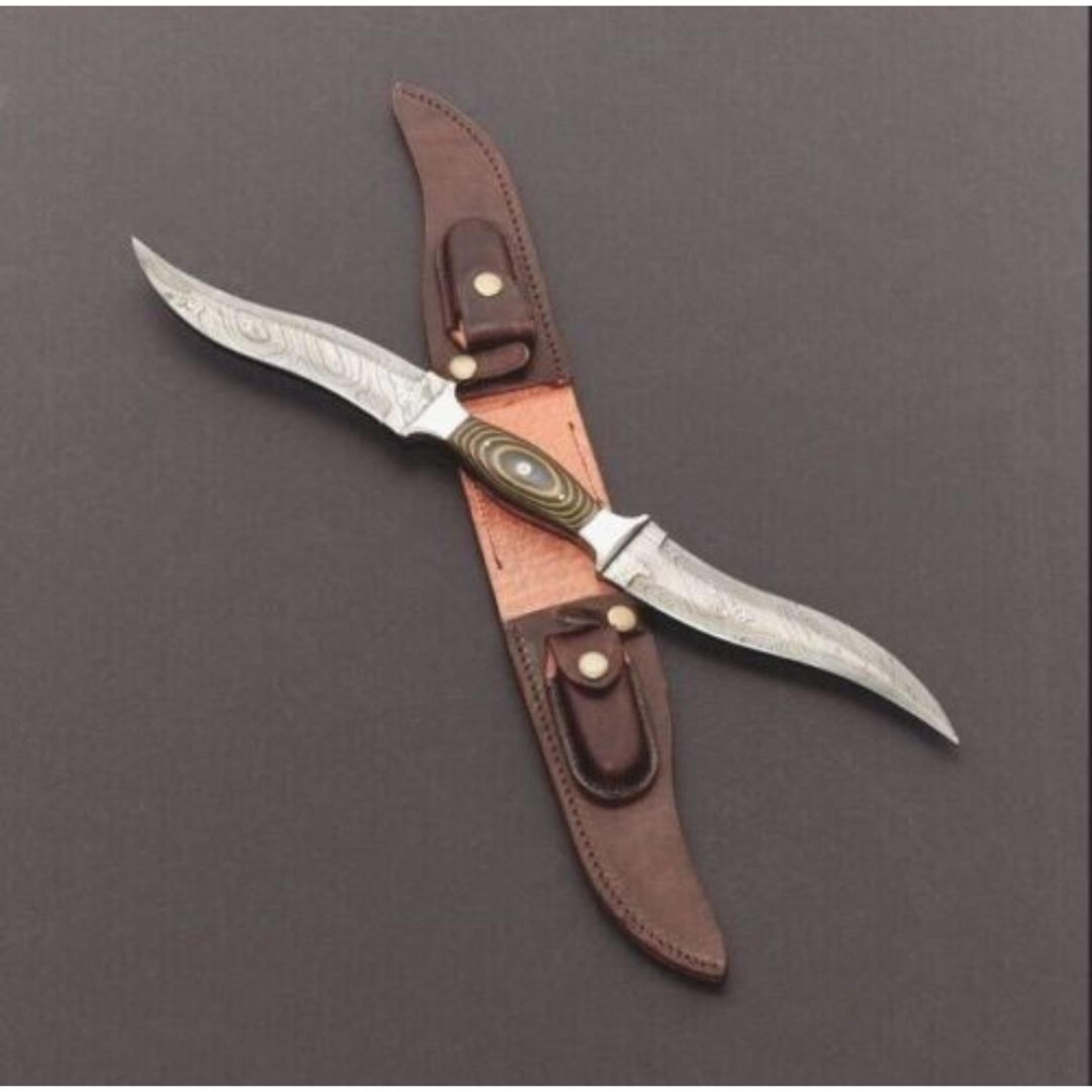 double blade bowie knife custom handmade damascus steel full tang hunting knife survival outdoor camping bowie knife
