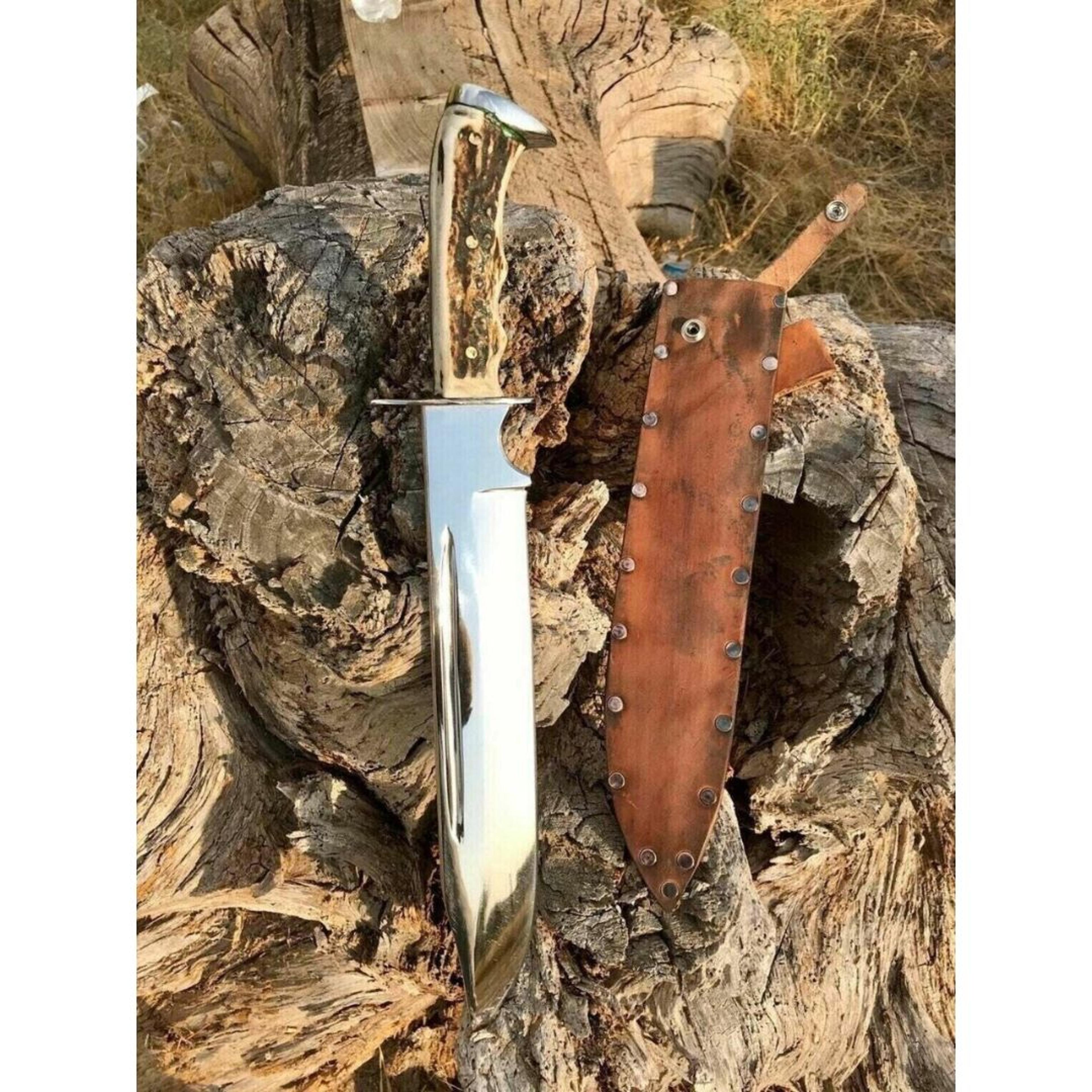 stag scales handle fixed blade bowie knife hunting knife d2 tool steel survival bowie camping knife gift for him special
