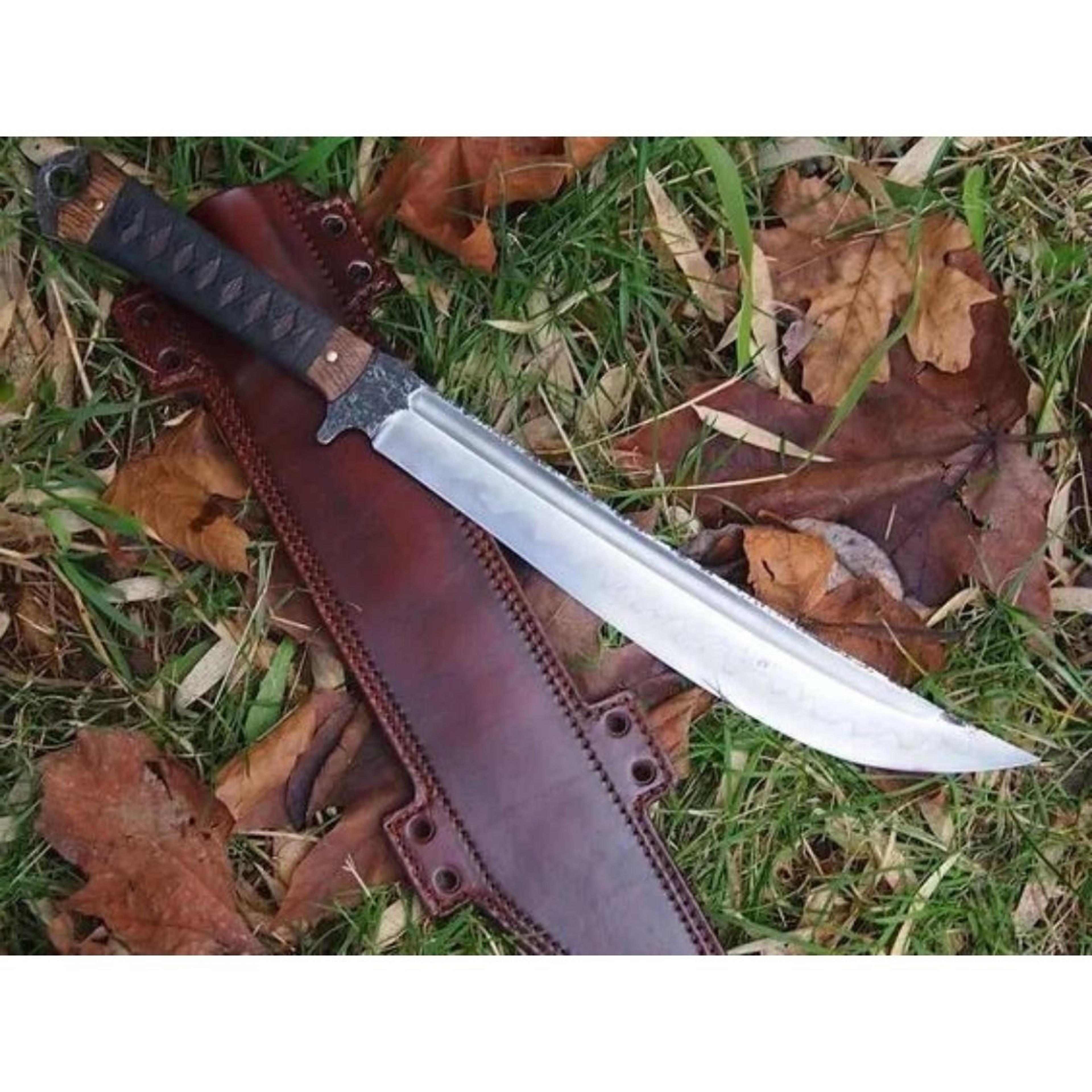 custom handmade carbon steel full tang machete knife survival knife outdoor bowie knife leather handle unique knife