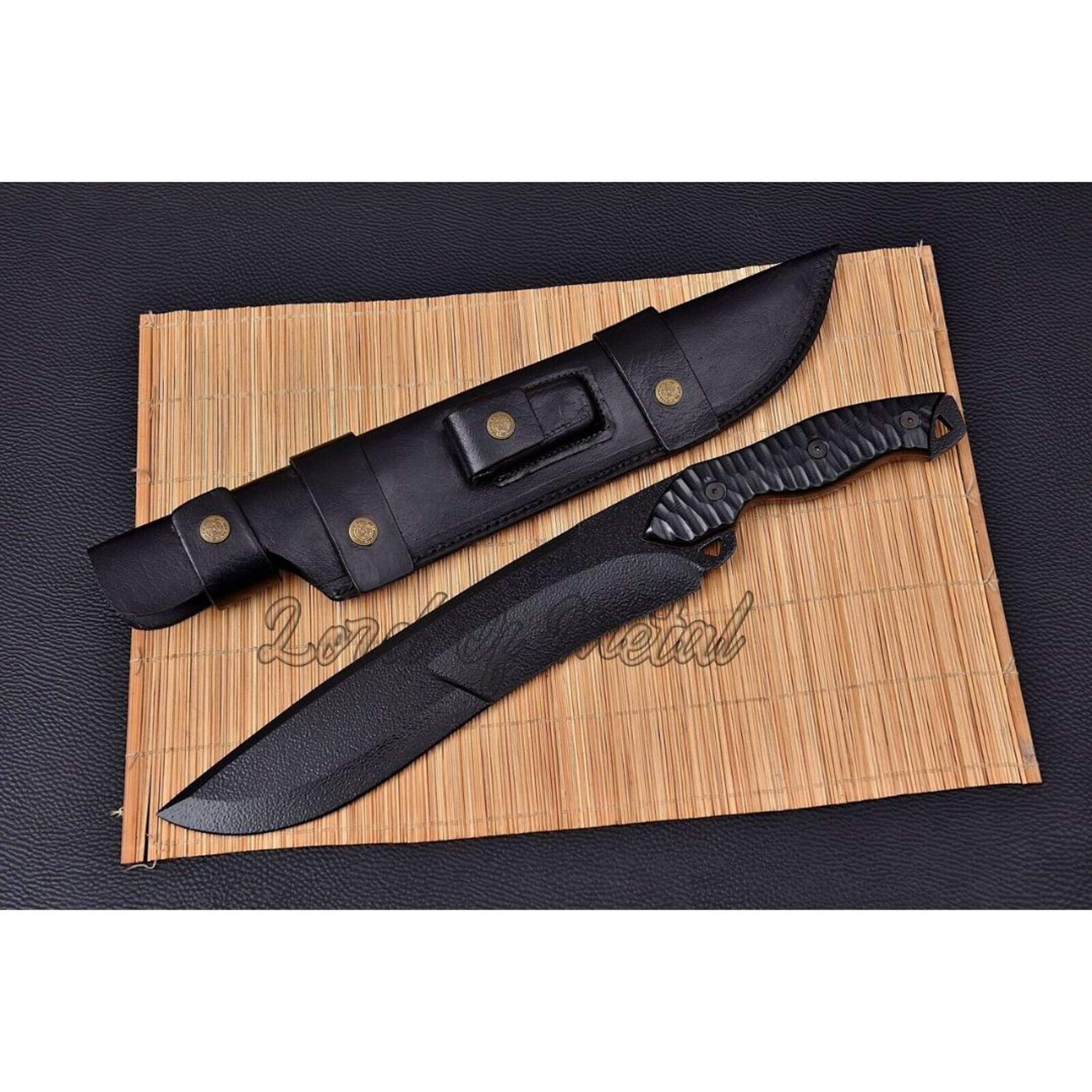 fixed blade black coated bowie knife custom handmade bowie full tang hunting knife