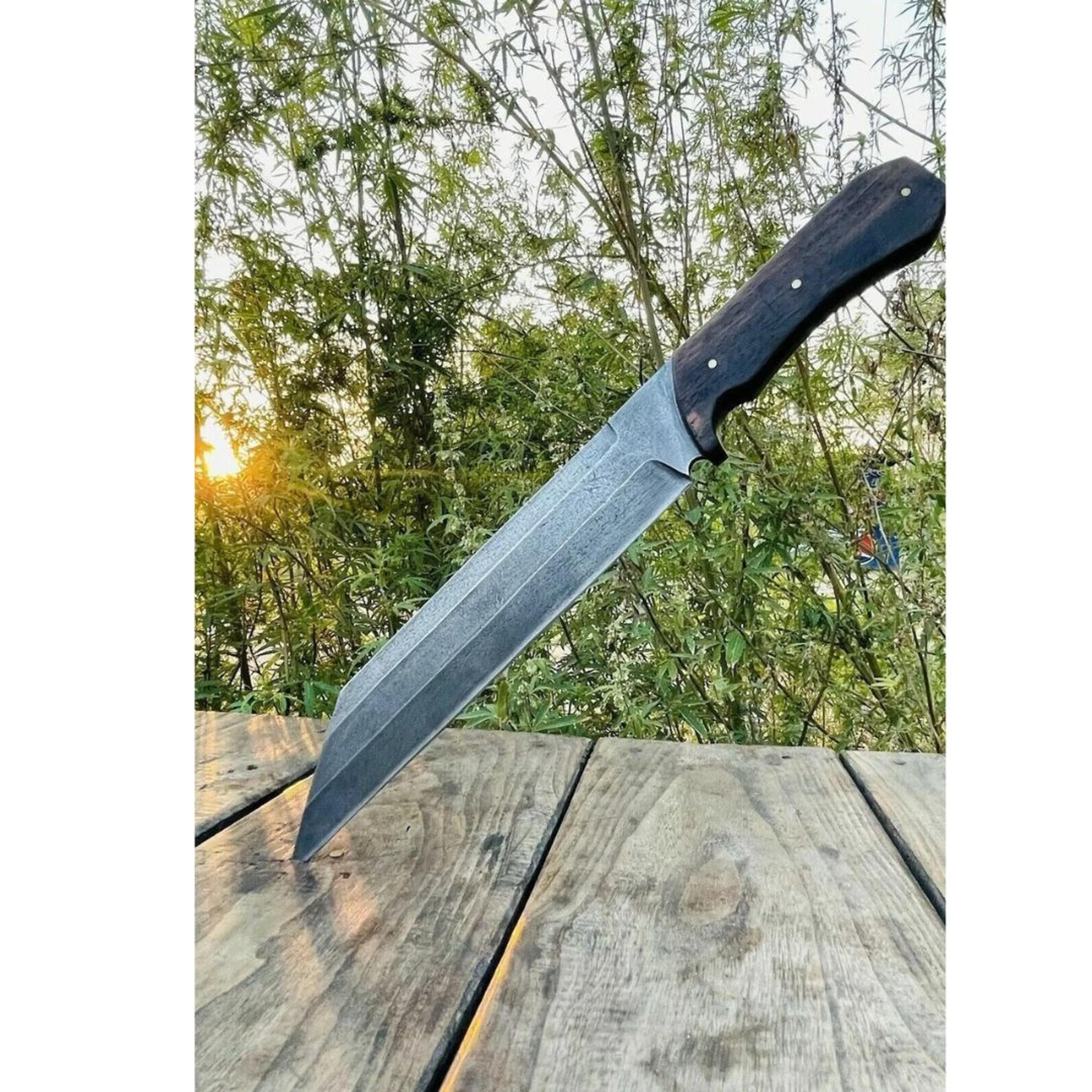 custom handmade 5160 spring steel seax knife with leather sheath hunting full tang