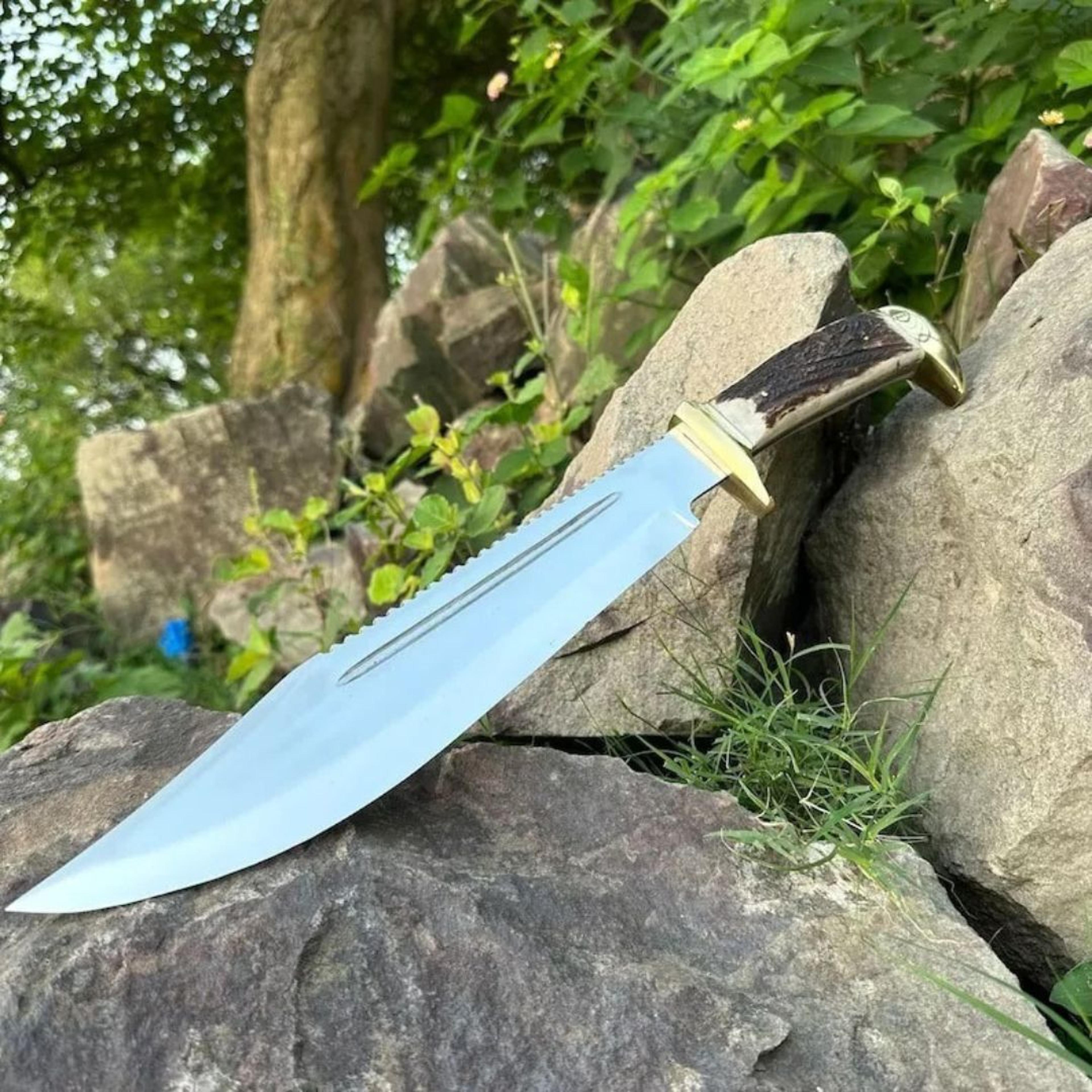 stag antler bowie knife custom handmade bowie survival outdoor knife d2 steel