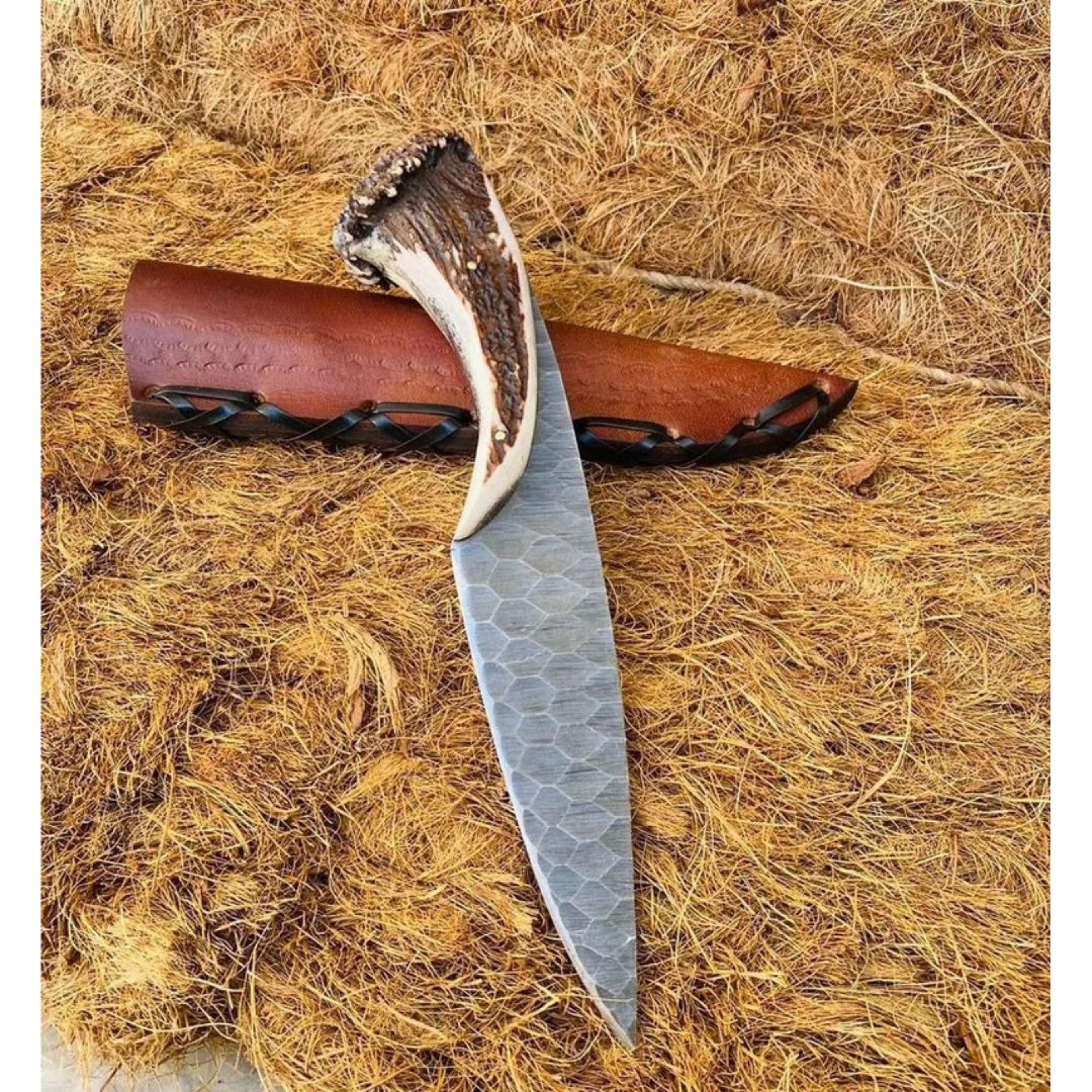 stag antler bowie knife custom handmade bowie survival outdoor knife carbon steel forged