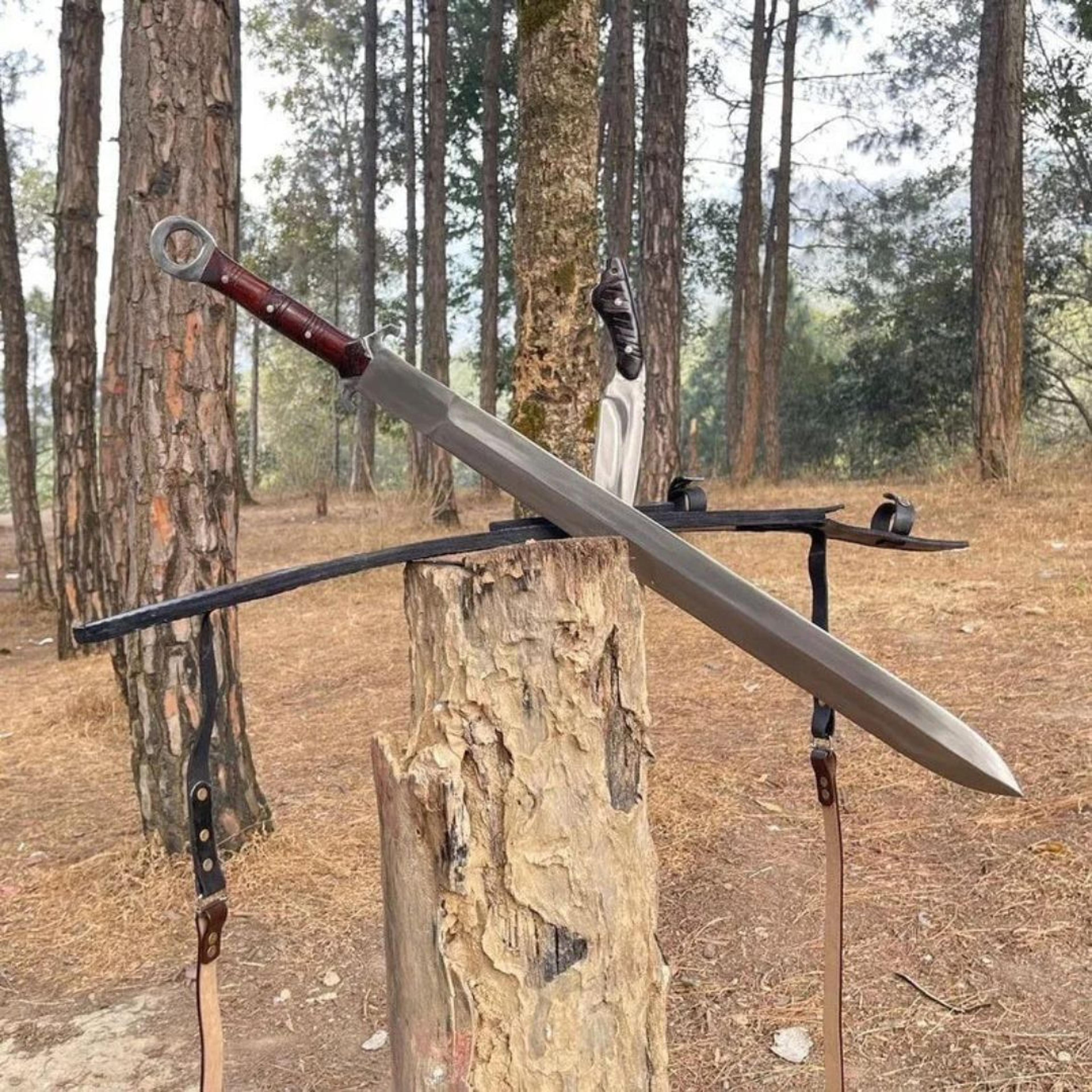 lot of 2 handmade carbon steel sword + skinner hunting survival sword full tang