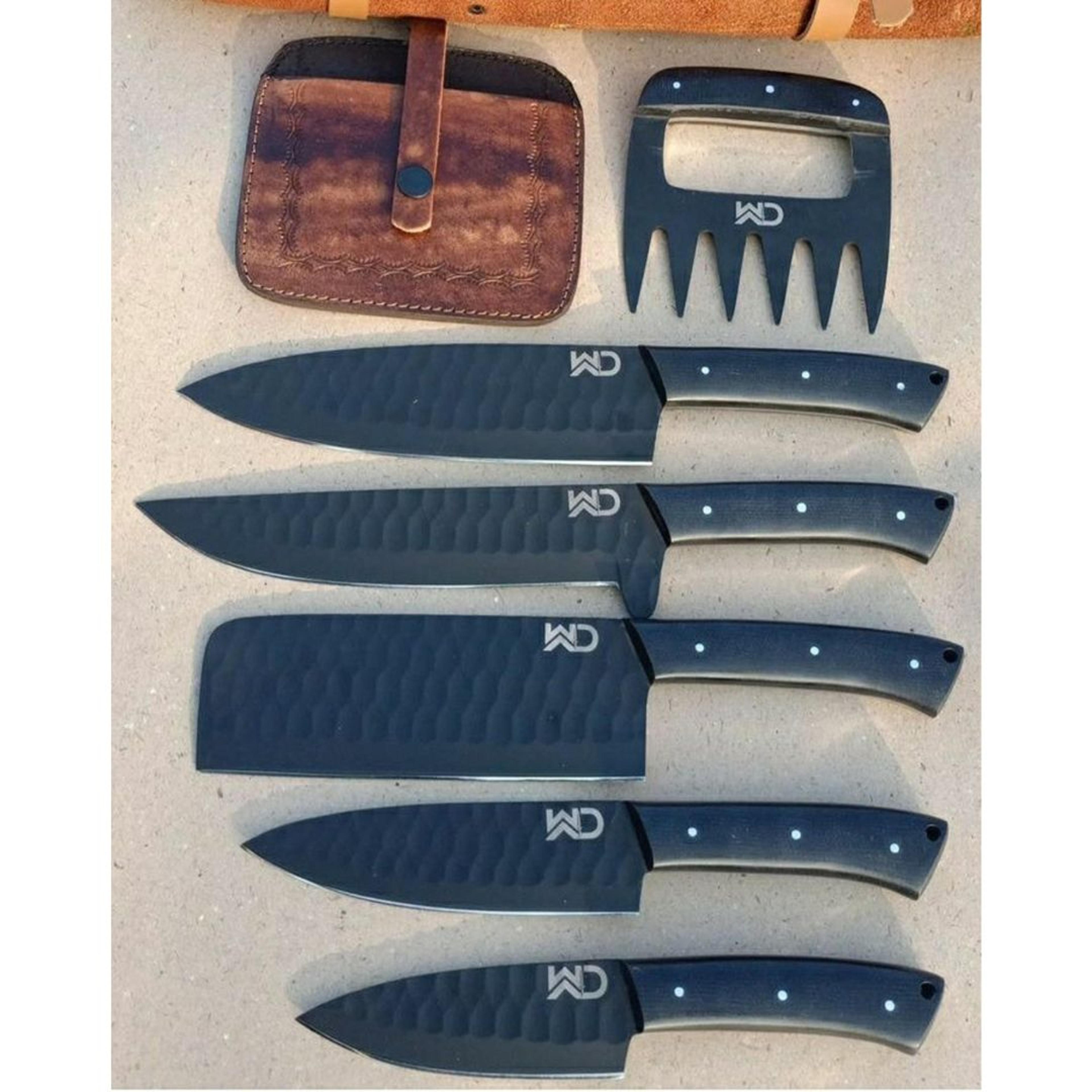handmade carbon steel chef free engraving set full tang kitchen knife set new