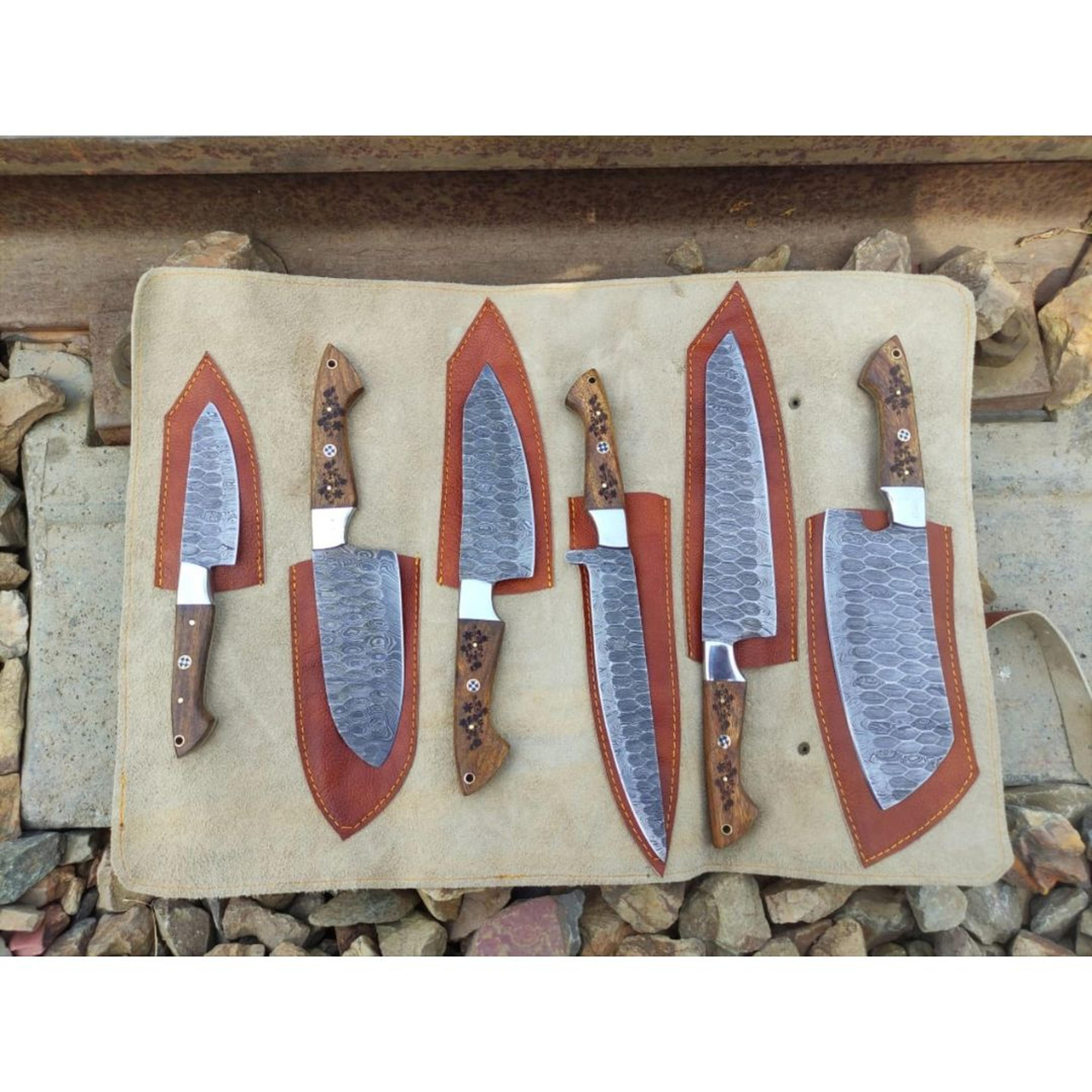 engraved chef knife set handmade damascus steel full tang forged steel knife set
