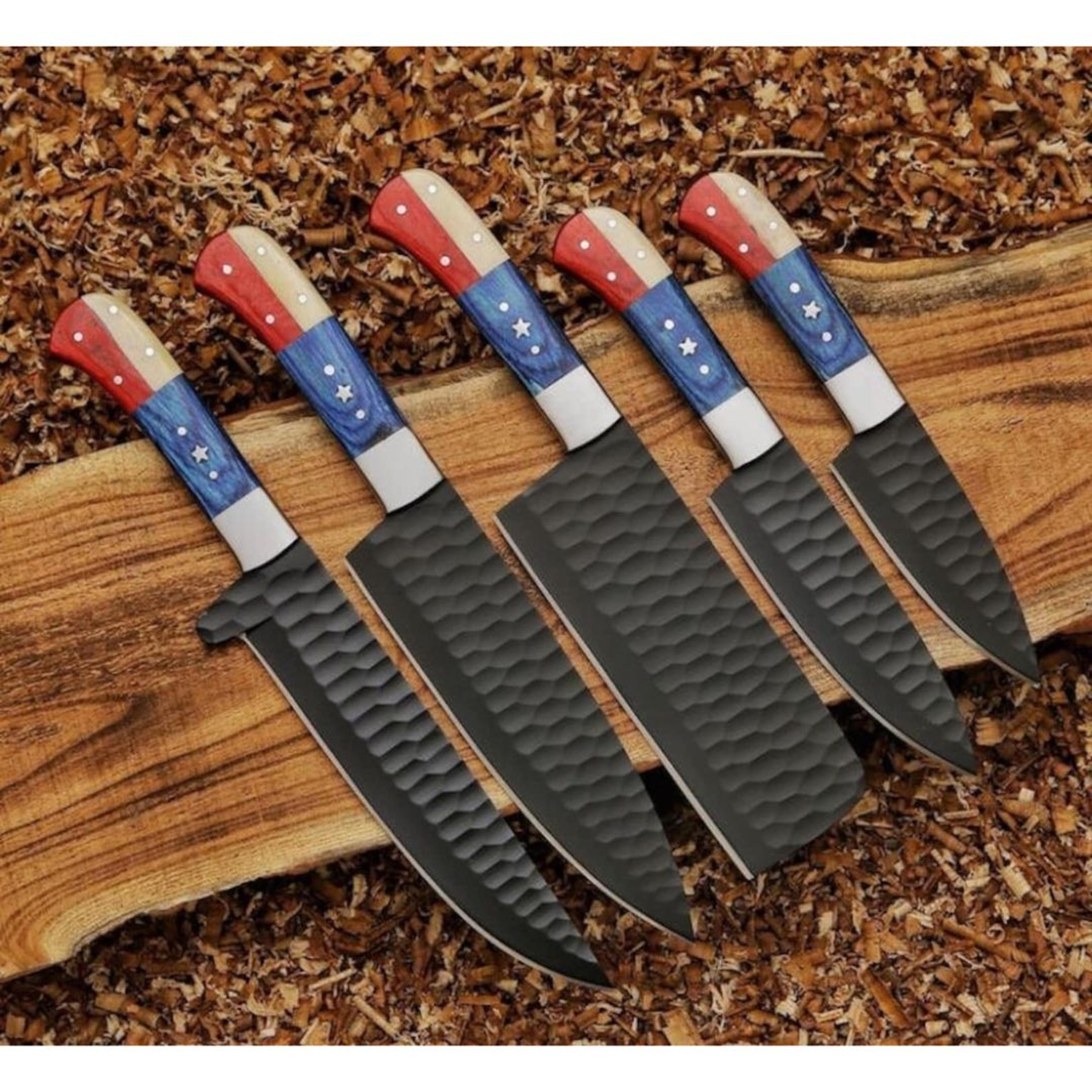 usa flag handle chef set custom handmade kitchen knife set camping hunting knives