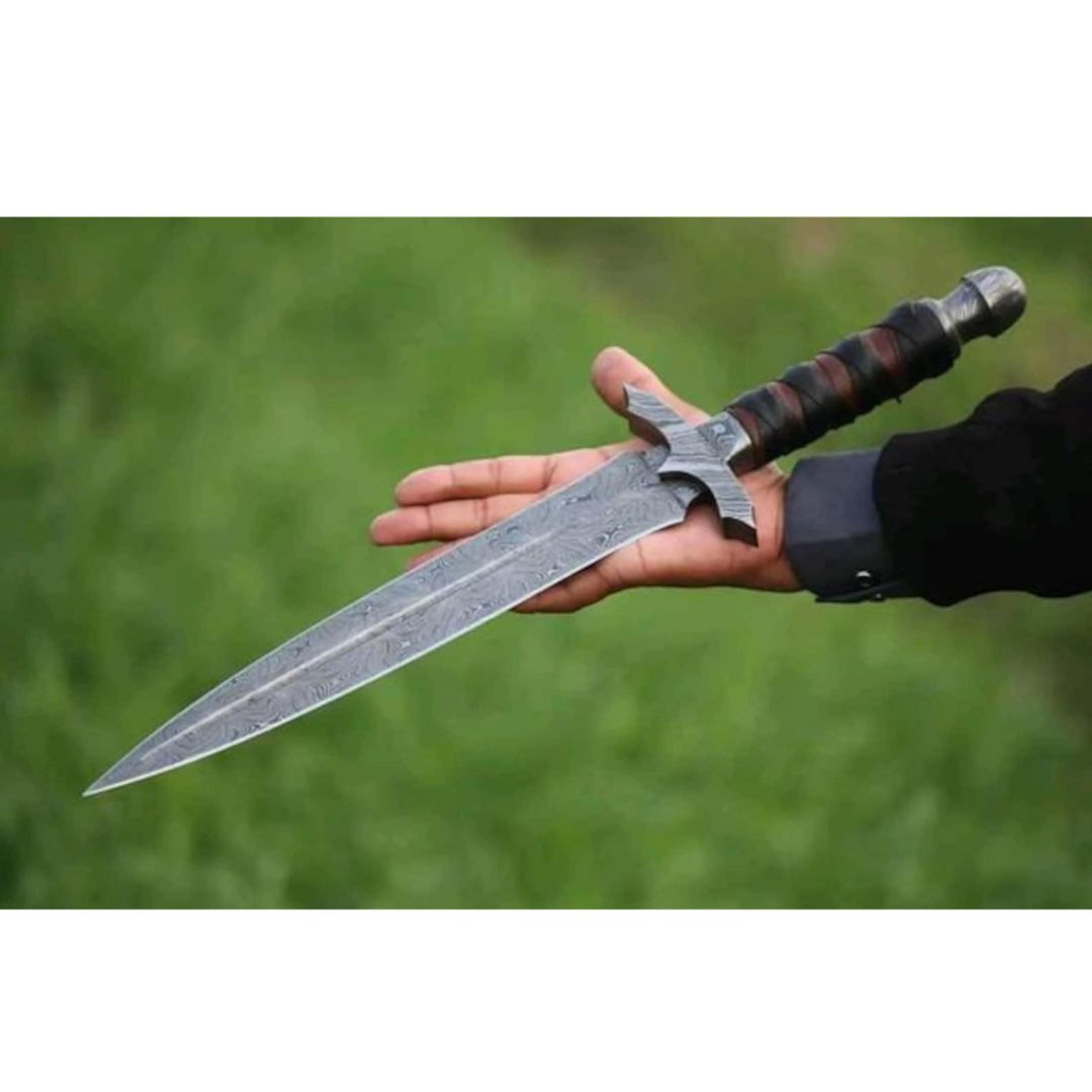 damascus steel dagger knife double edged custom made survival knife full tang