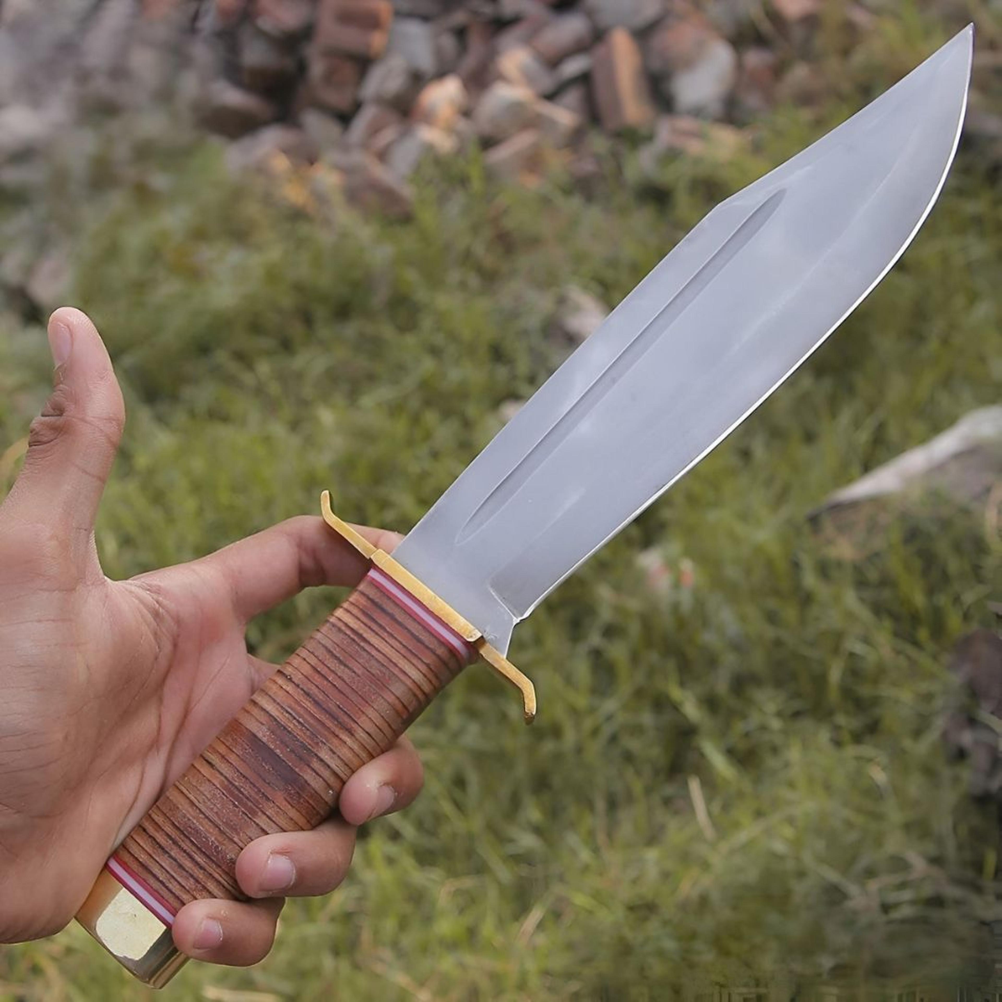 leather handle bowie knife carbon steel fixed blade survival bowie knife hunting