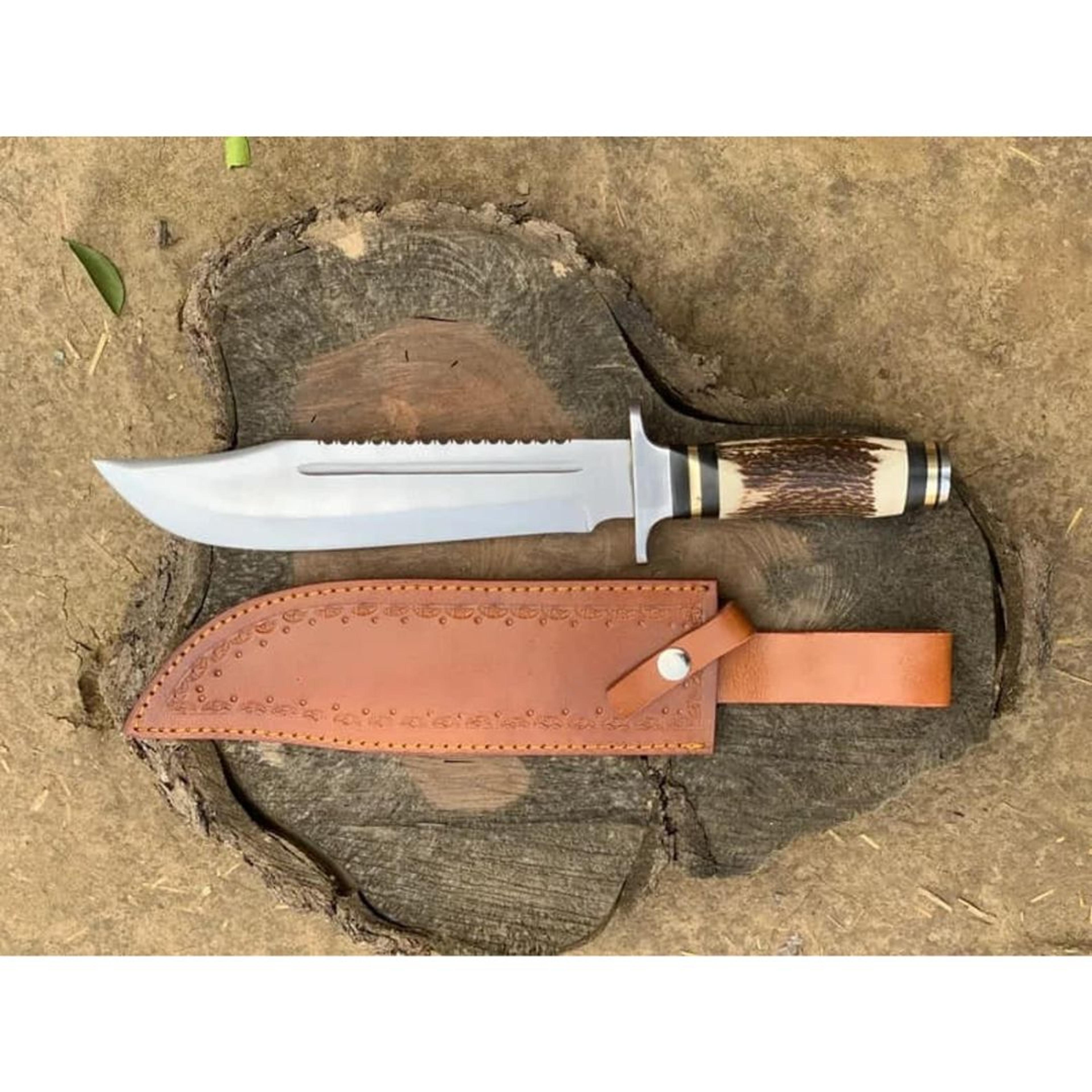 stag antler handle bowie knife custom handmade bowie survival knife hunting
