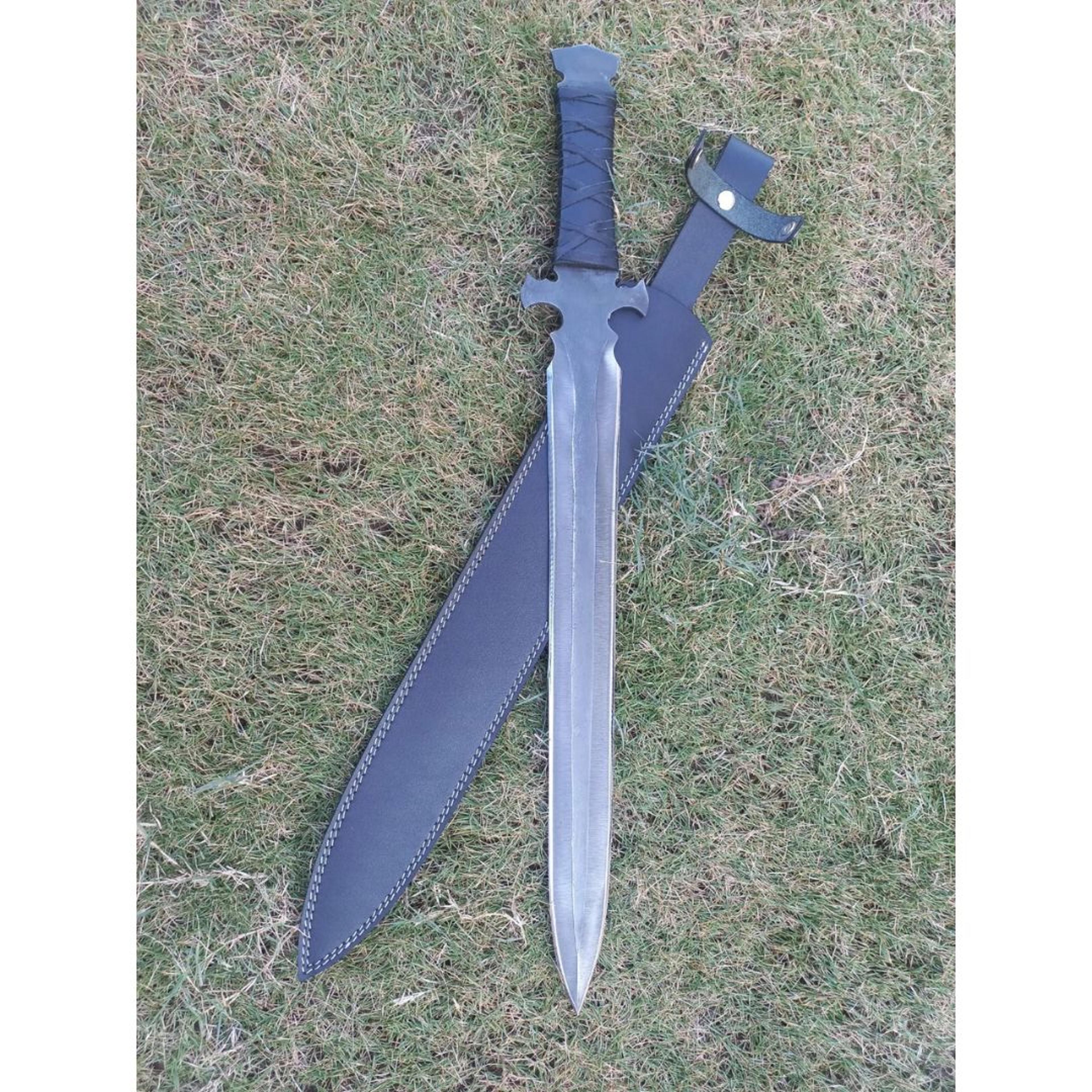 custom handmade sword carbon steel full tang leather handle sword survival sword