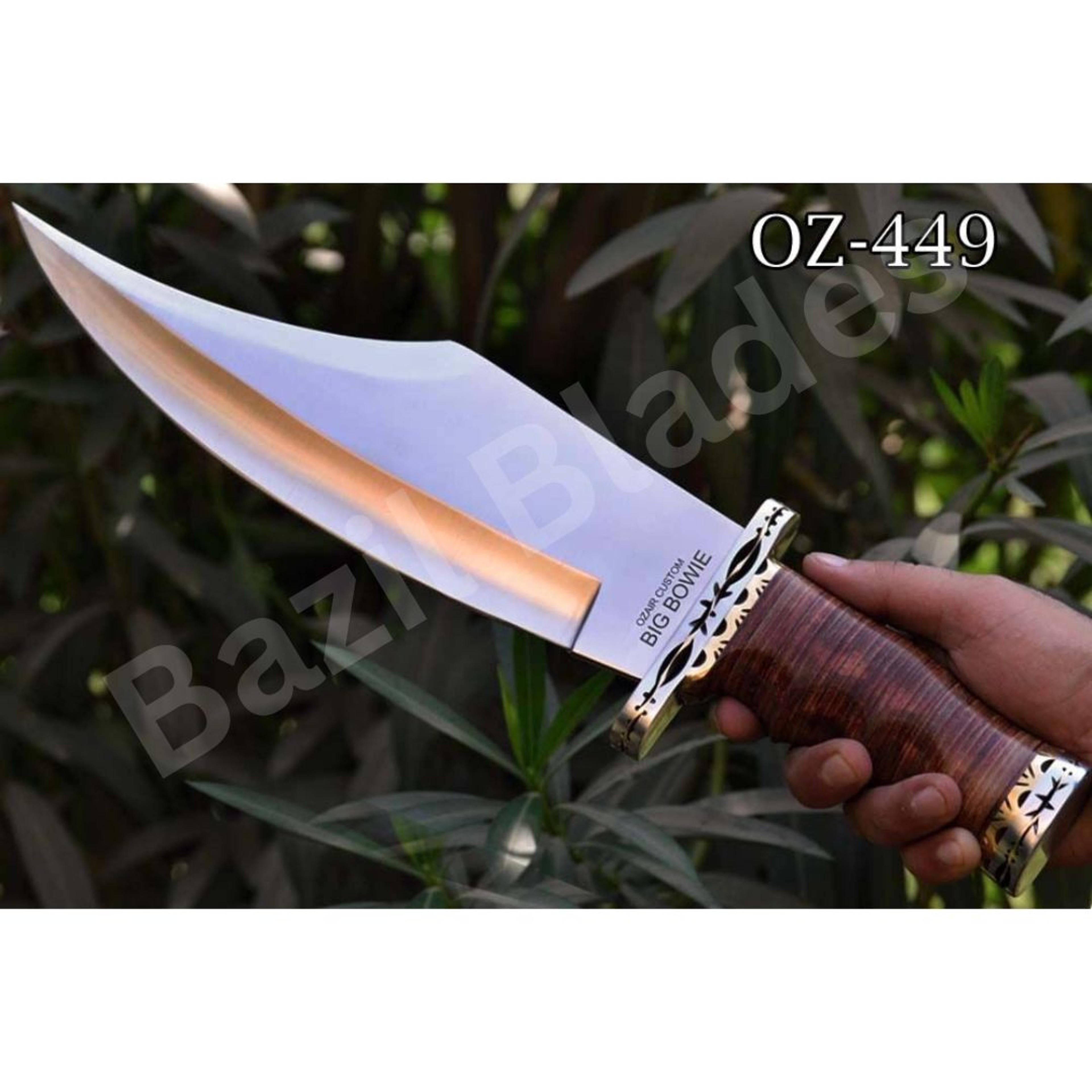 custom handmade bowie knife leather handle d2 tool steel mirror polished hunting
