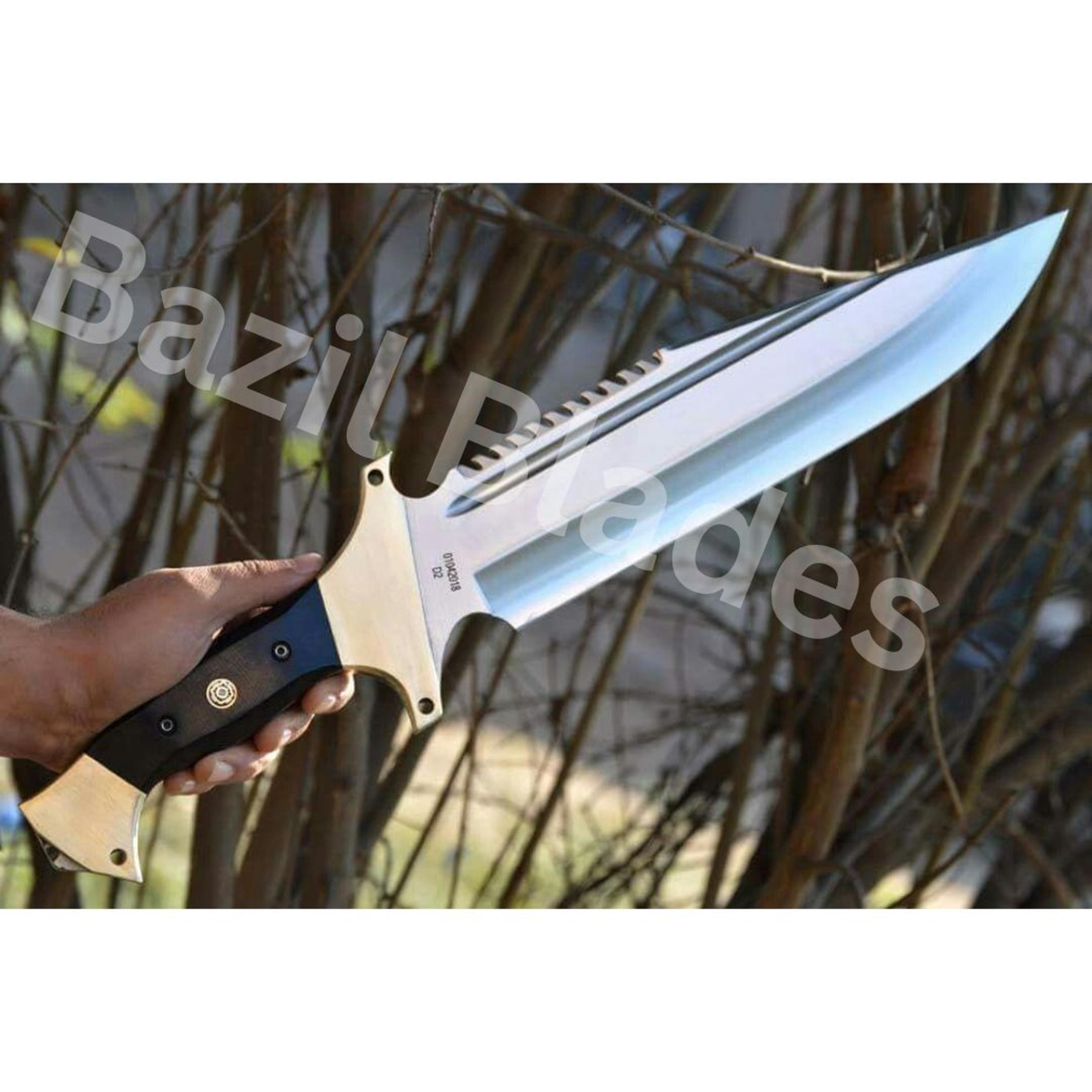 19" inch handmade bowie knife full tang d2 tool steel mirror polished survival