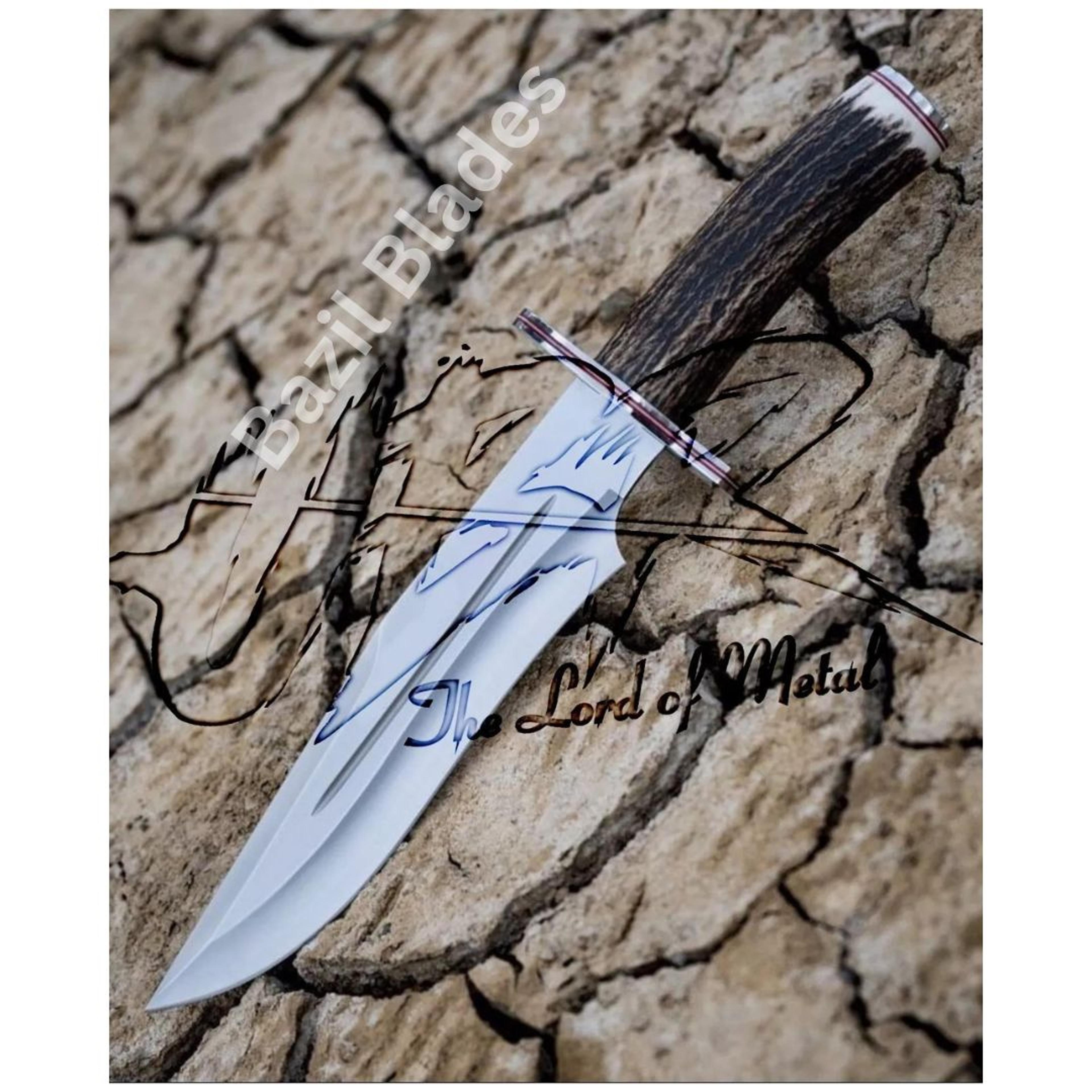 stag antler bowie knife d2 steel hunting custom knife pakistan survival bowie