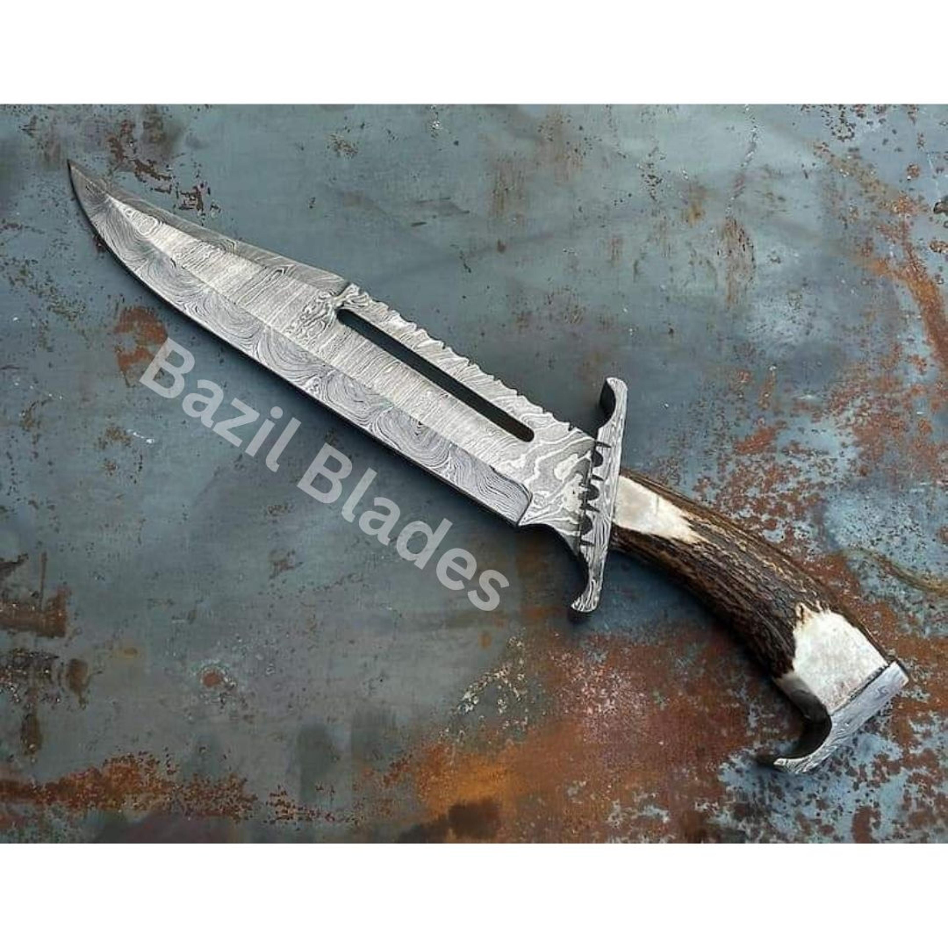 a damascus custom knife full tang hunting knife survival outdoor bowie knife for