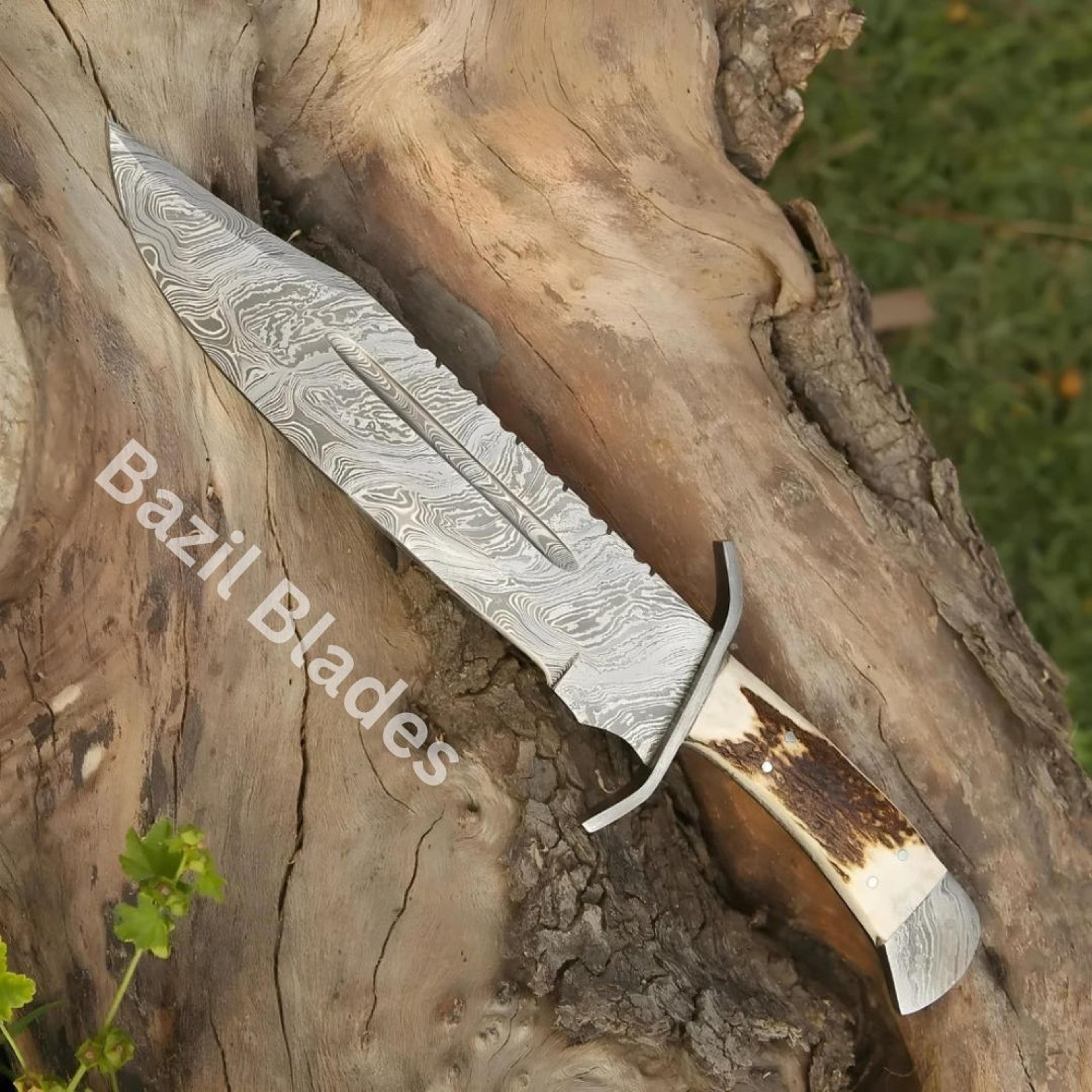 stag antler custom knife damascus steel full tang hunting knife survival outdoor