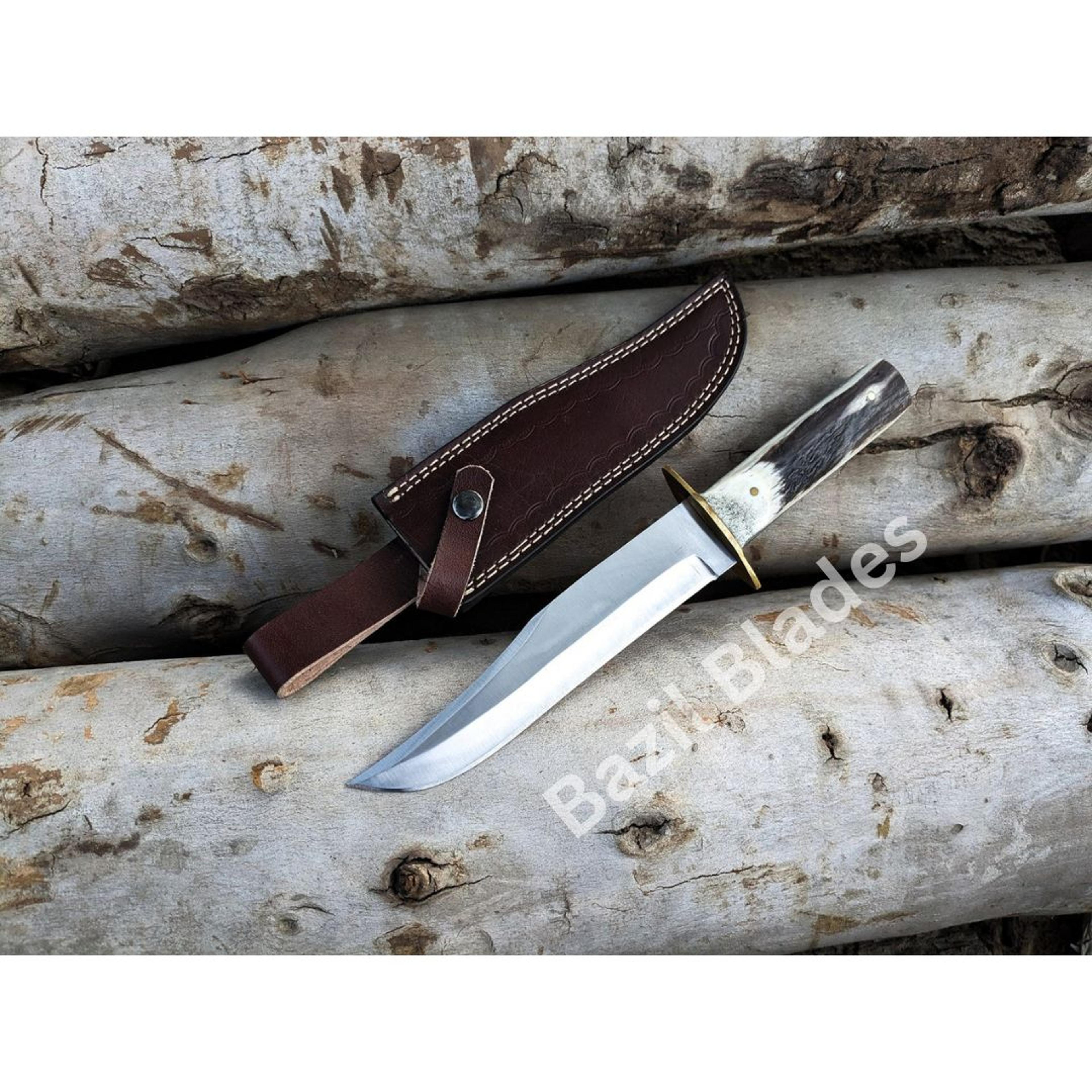 stag antler fixed blade bowie knife custom knife handmade survival and outdoor