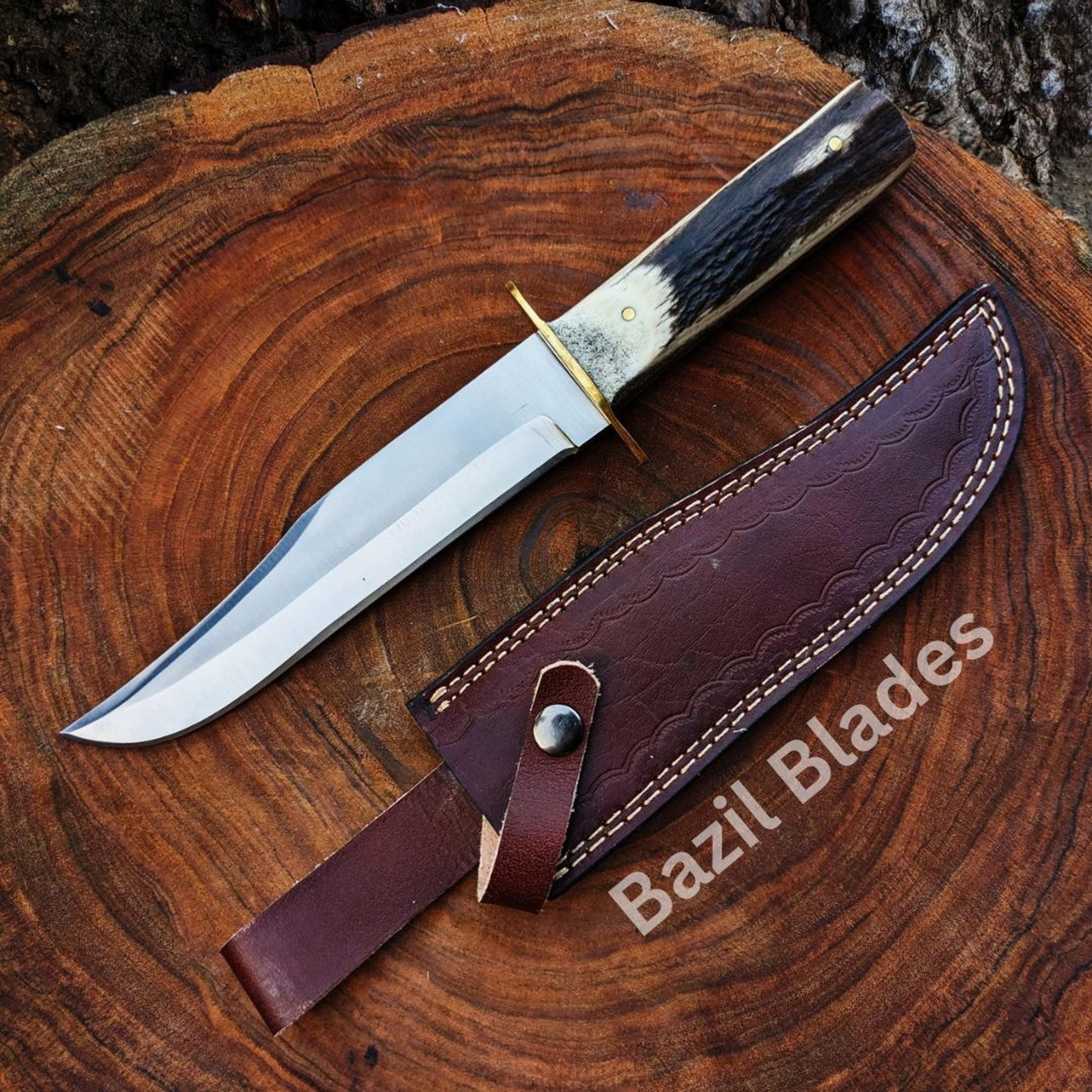 stag antler fixed blade bowie knife custom knife handmade survival and outdoor knife