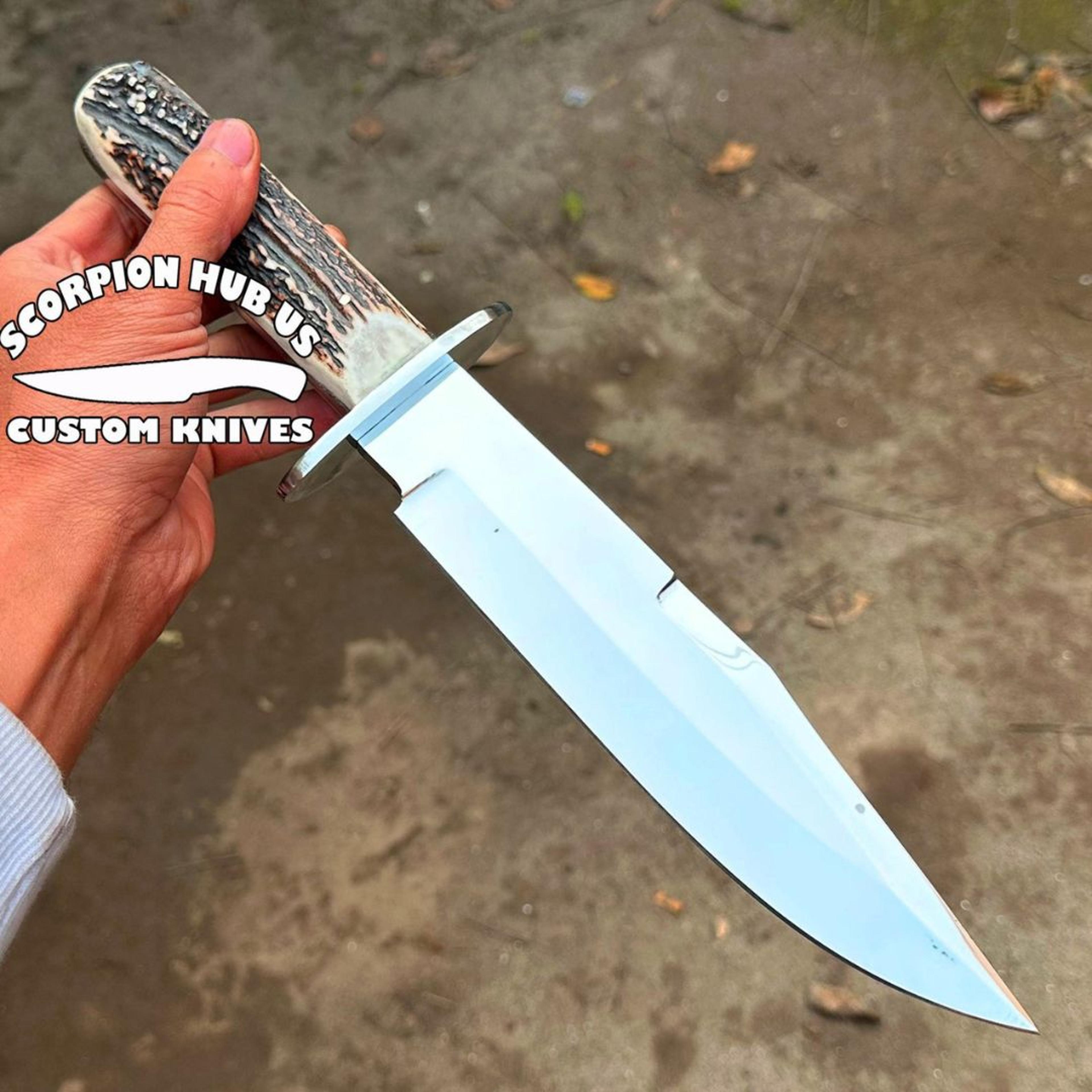 stag antler custom knife d2 steel hunting bowie survival outdoor handmade knife