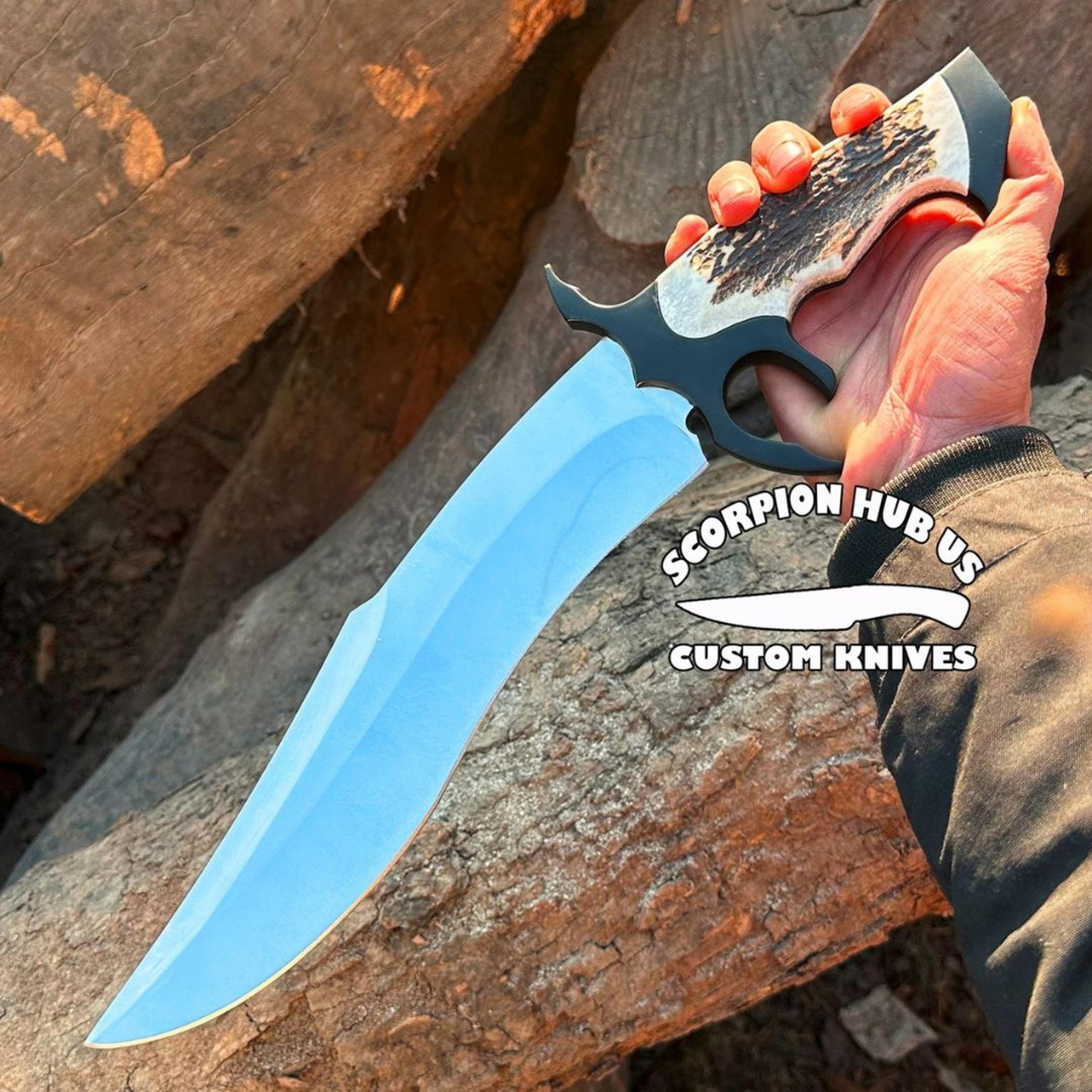 handmade stag antler custom knife d2 steel hunting bowie survival outdoor knife