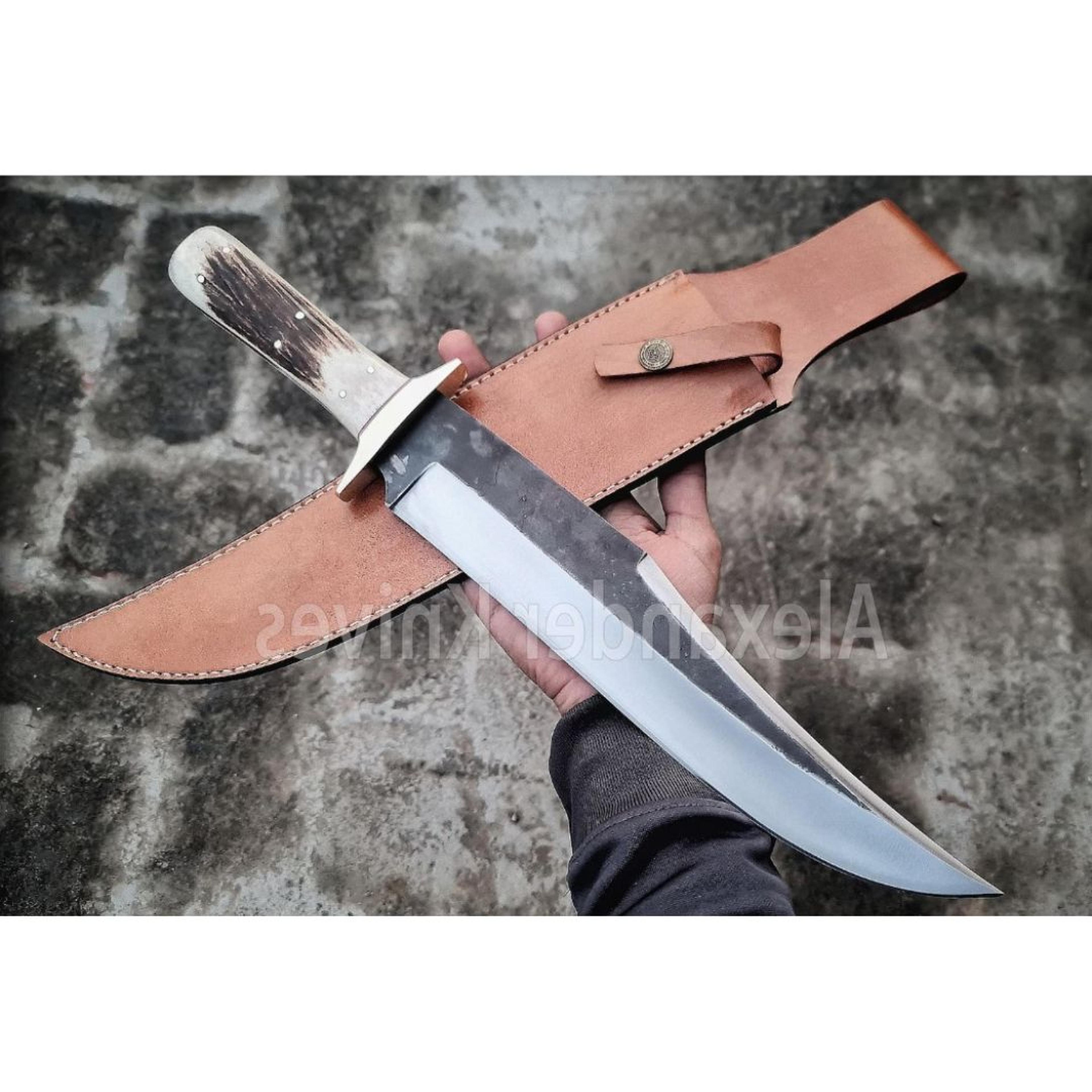 stag antler custom knife 1095 carbon steel survival outdoor bowie knife camping