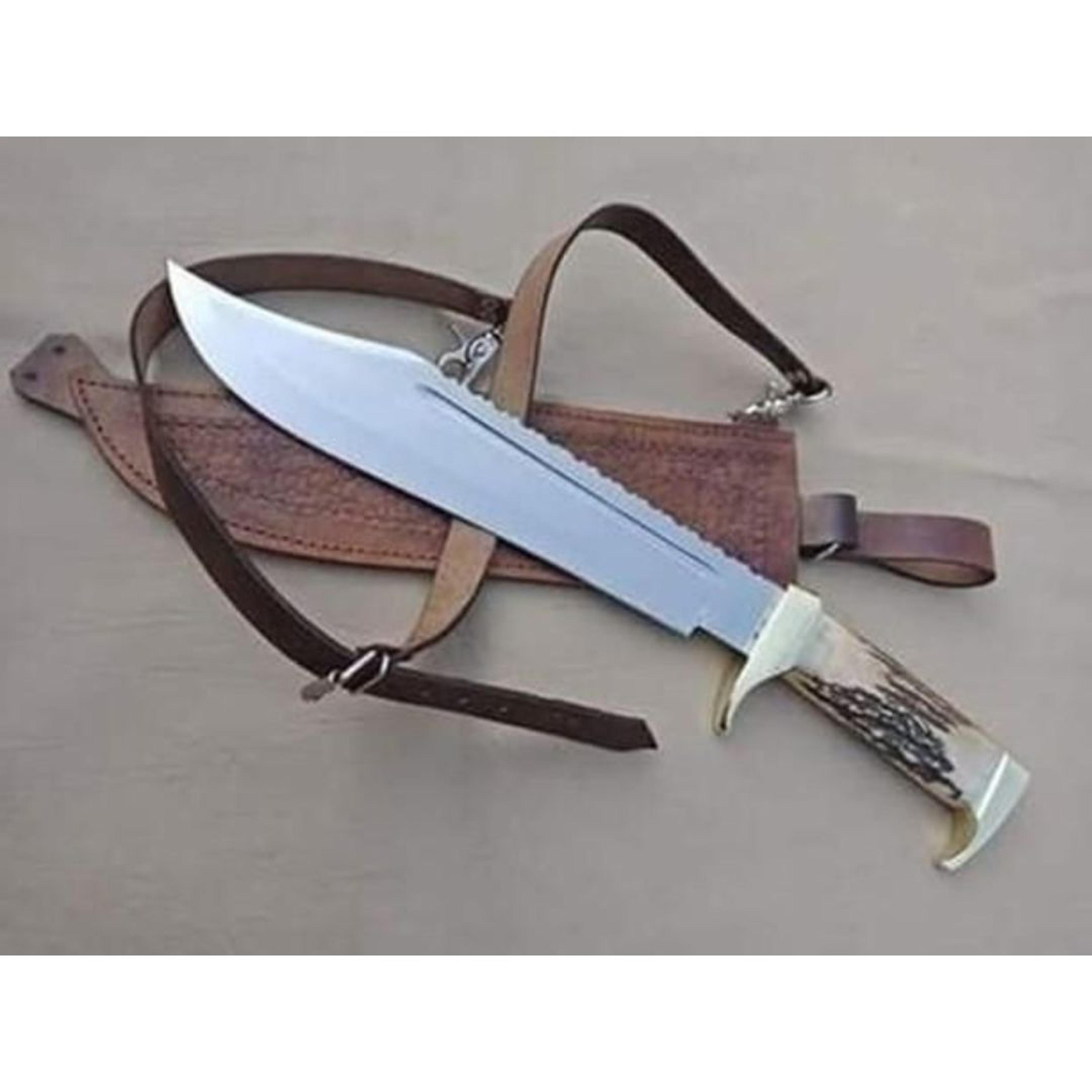 handmade custom d2 steel bowie knife stag antler handle hunting & survival knife