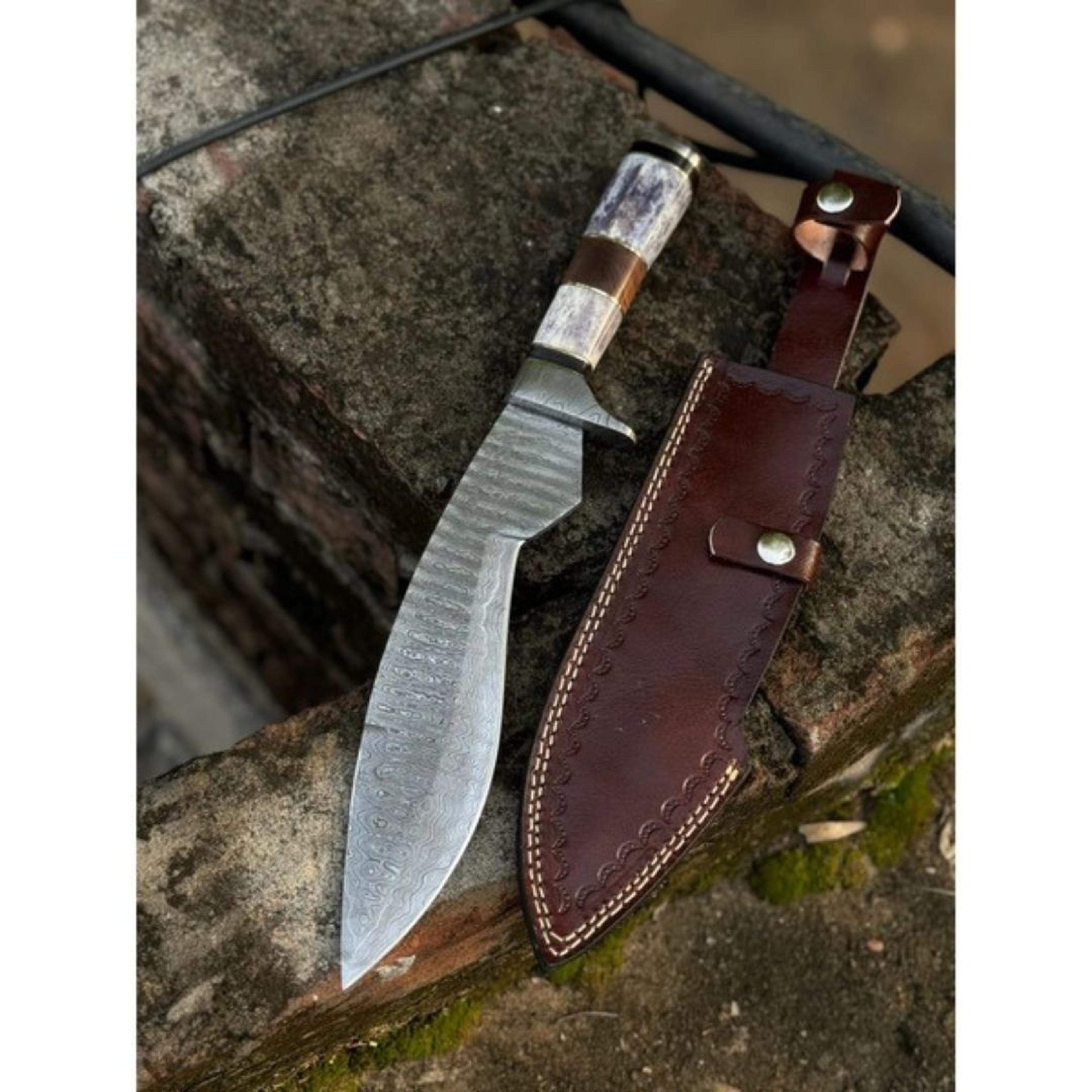 custom kukri knife damascus steel forged hunting knife survival outdoor bowie